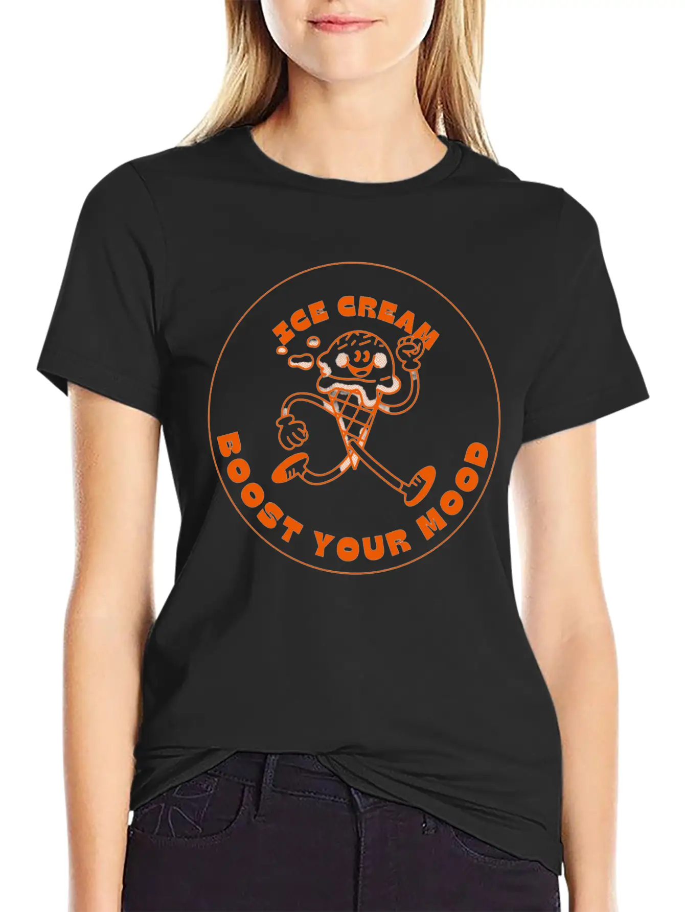 Orange And Beige Simple Modern Retro Ice Cream Stylish Everyday T-Shirt – Unisex Basic Cotton Tee
