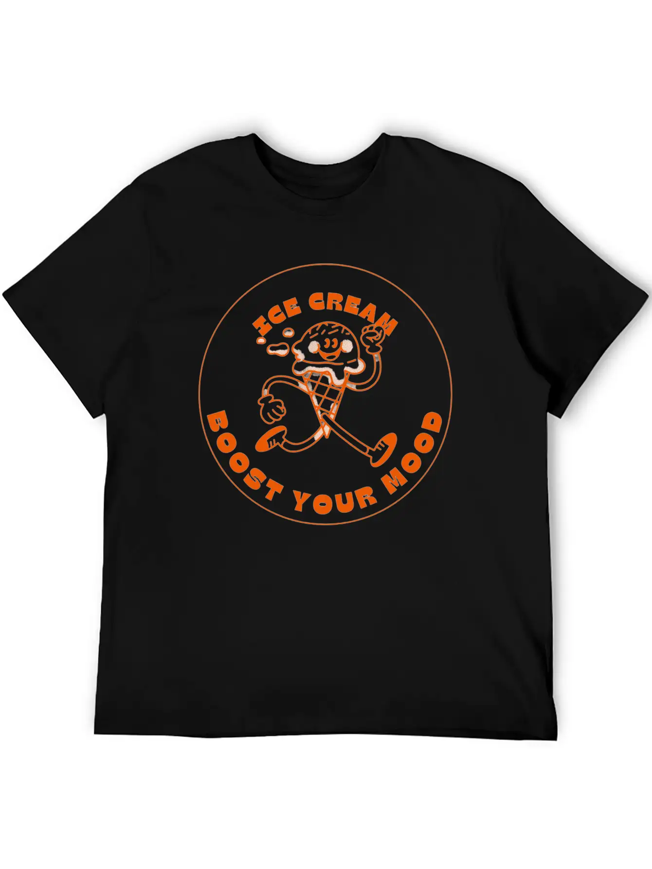 Orange And Beige Simple Modern Retro Ice Cream Stylish Everyday T-Shirt – Unisex Basic Cotton Tee