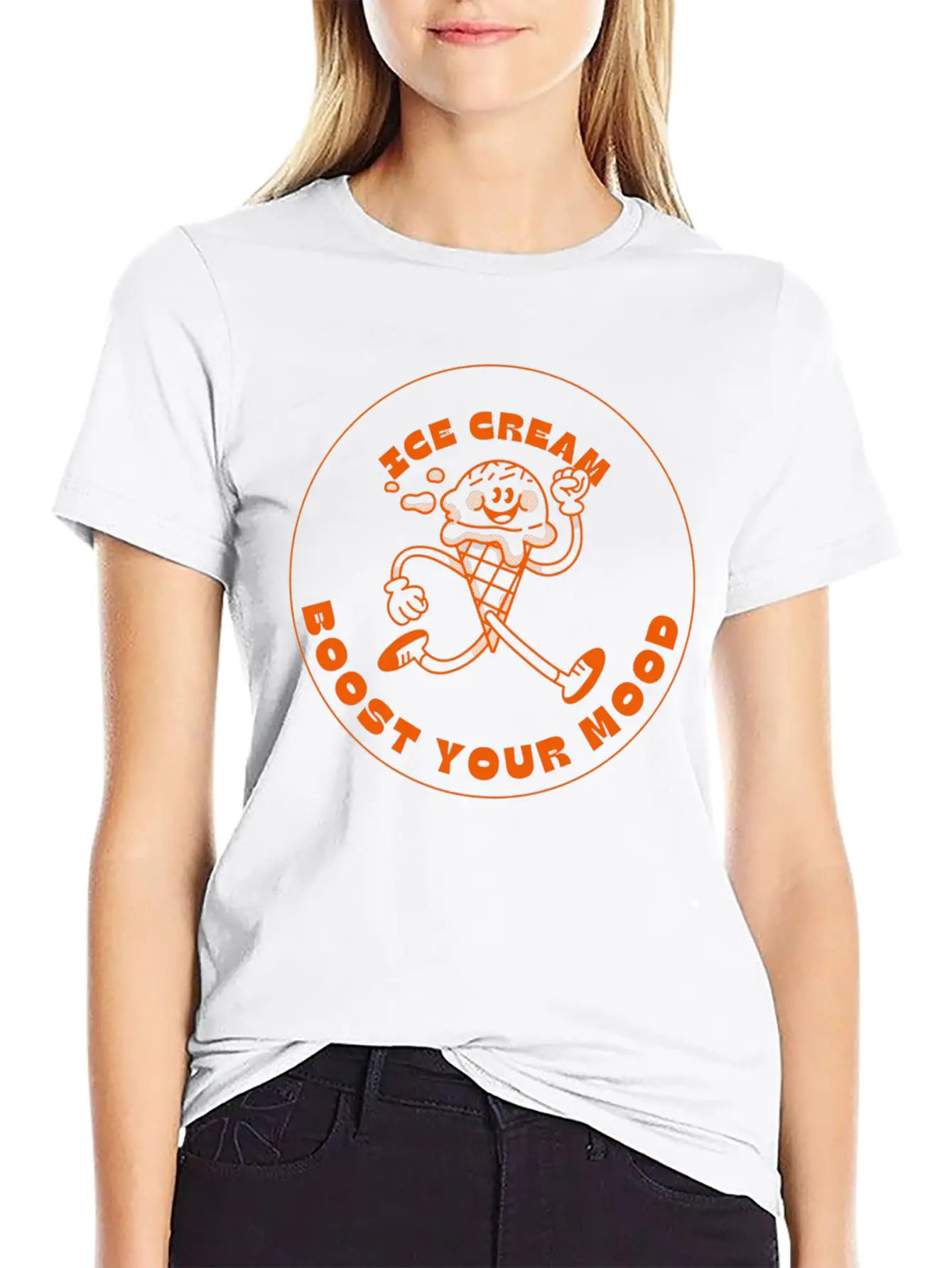 Orange And Beige Simple Modern Retro Ice Cream Stylish Everyday T-Shirt – Unisex Basic Cotton Tee
