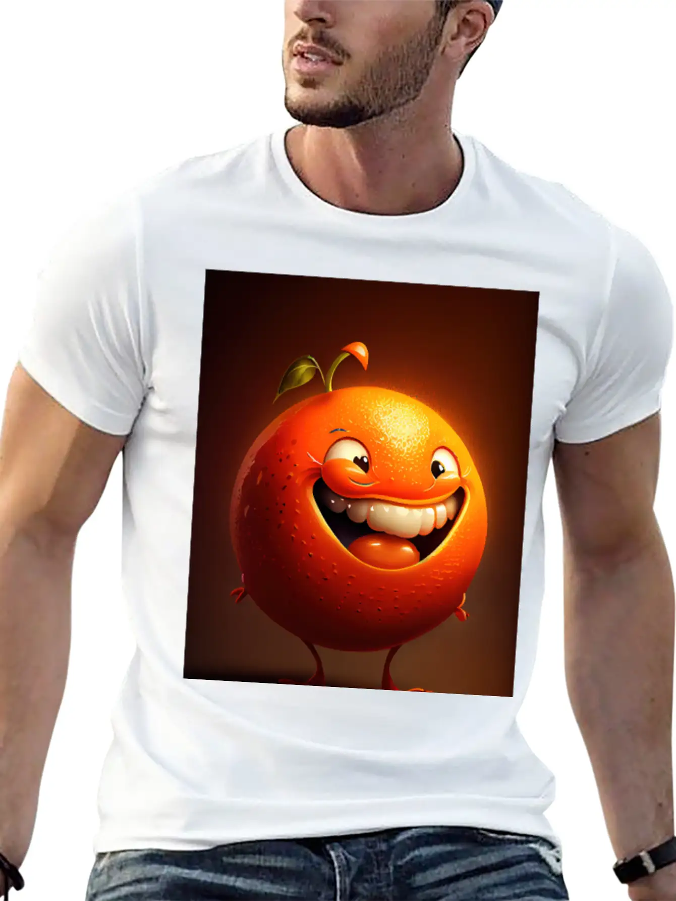 Orange Caricature: Brighten Your Day Modern Fit Casual T-Shirt – Clean And Versatile Design