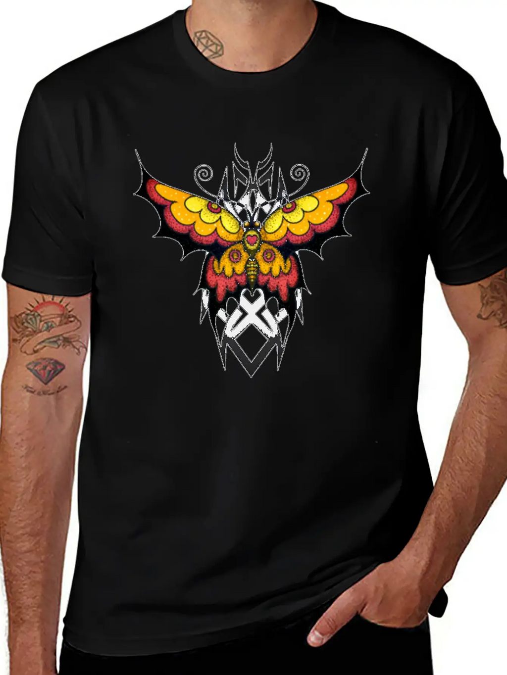 Orange Tribal Butterfly Breathable Graphic T-Shirt – Perfect For Casual Days