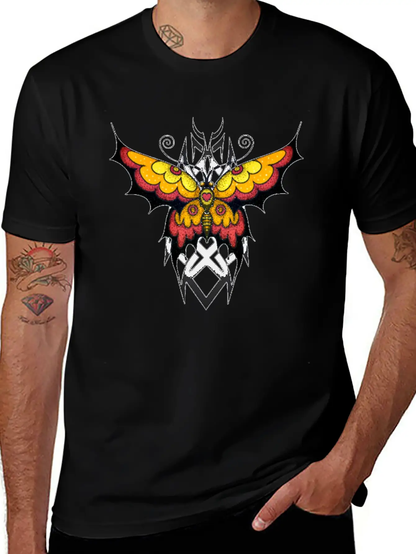Orange Tribal Butterfly Breathable Graphic T-Shirt – Perfect For Casual Days