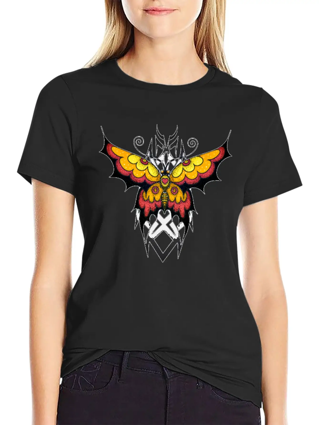Orange Tribal Butterfly Breathable Graphic T-Shirt – Perfect For Casual Days