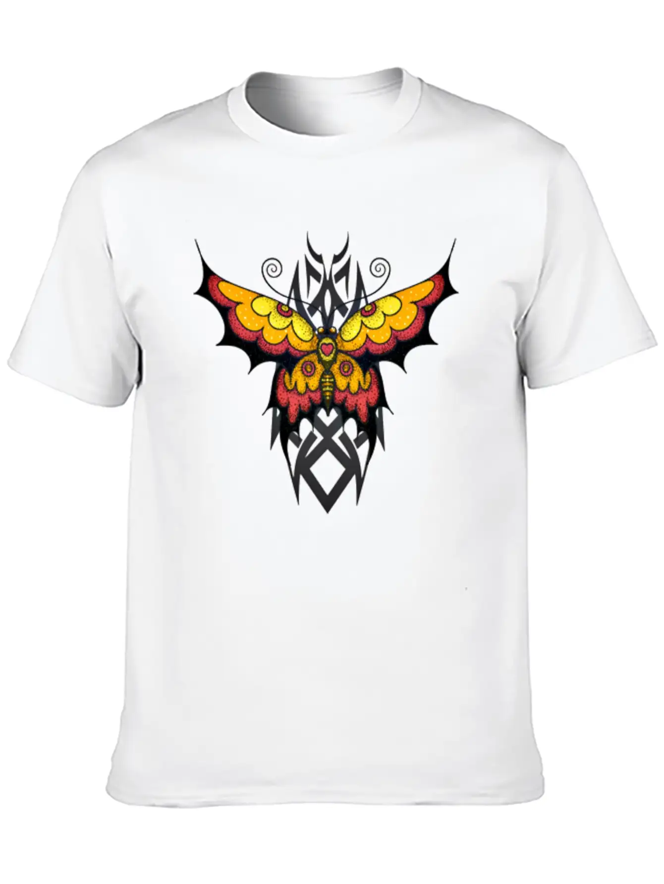 Orange Tribal Butterfly Breathable Graphic T-Shirt – Perfect For Casual Days