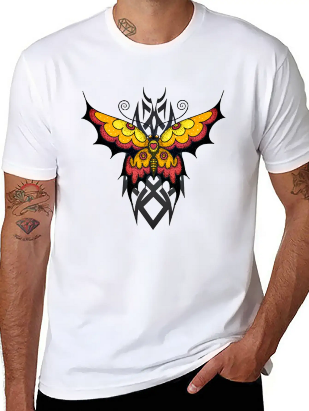 Orange Tribal Butterfly Breathable Graphic T-Shirt – Perfect For Casual Days