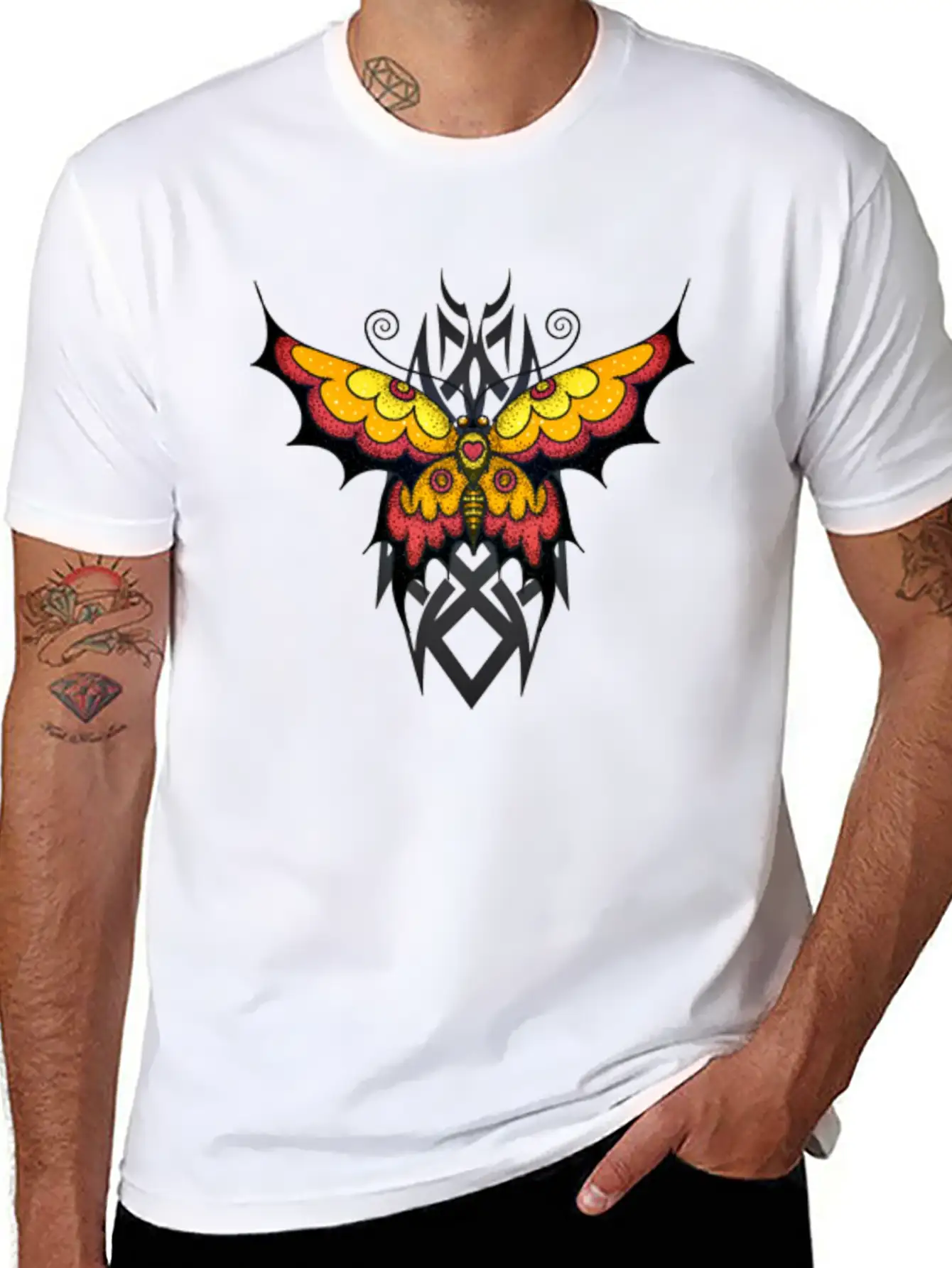 Orange Tribal Butterfly Breathable Graphic T-Shirt – Perfect For Casual Days