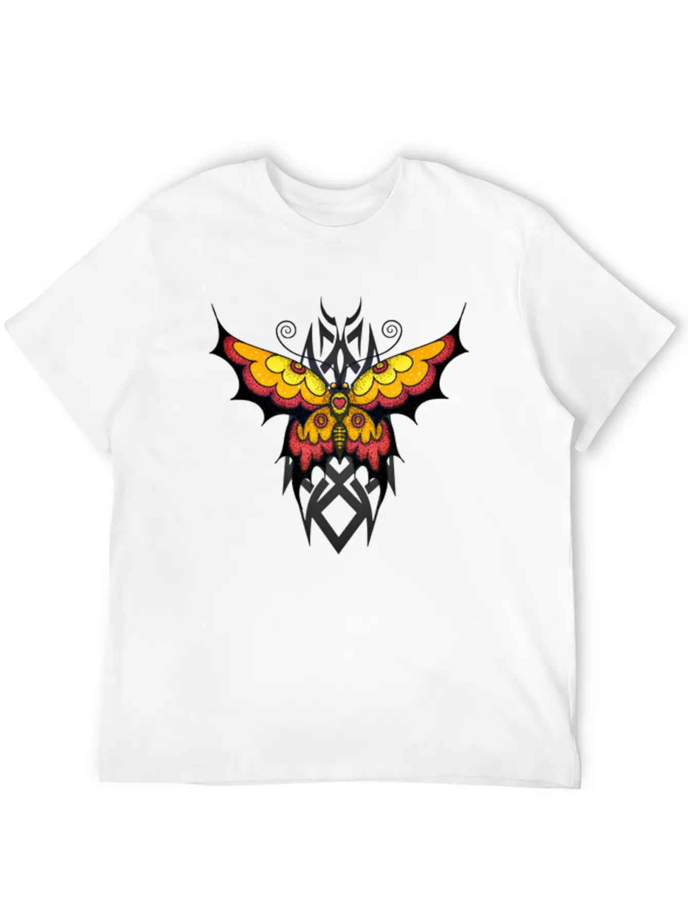 Orange Tribal Butterfly Breathable Graphic T-Shirt – Perfect For Casual Days