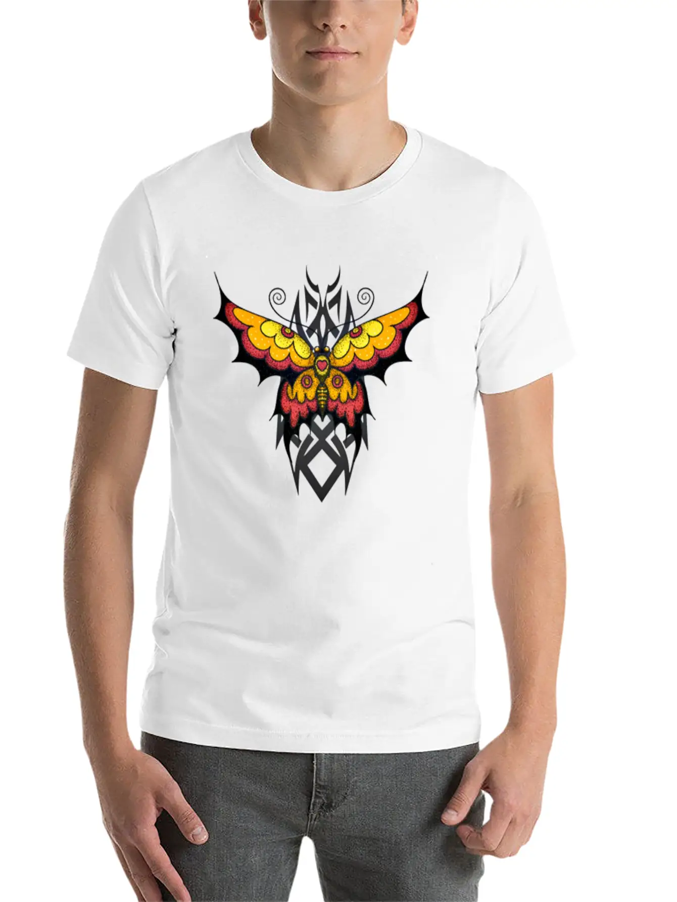 Orange Tribal Butterfly Breathable Graphic T-Shirt – Perfect For Casual Days