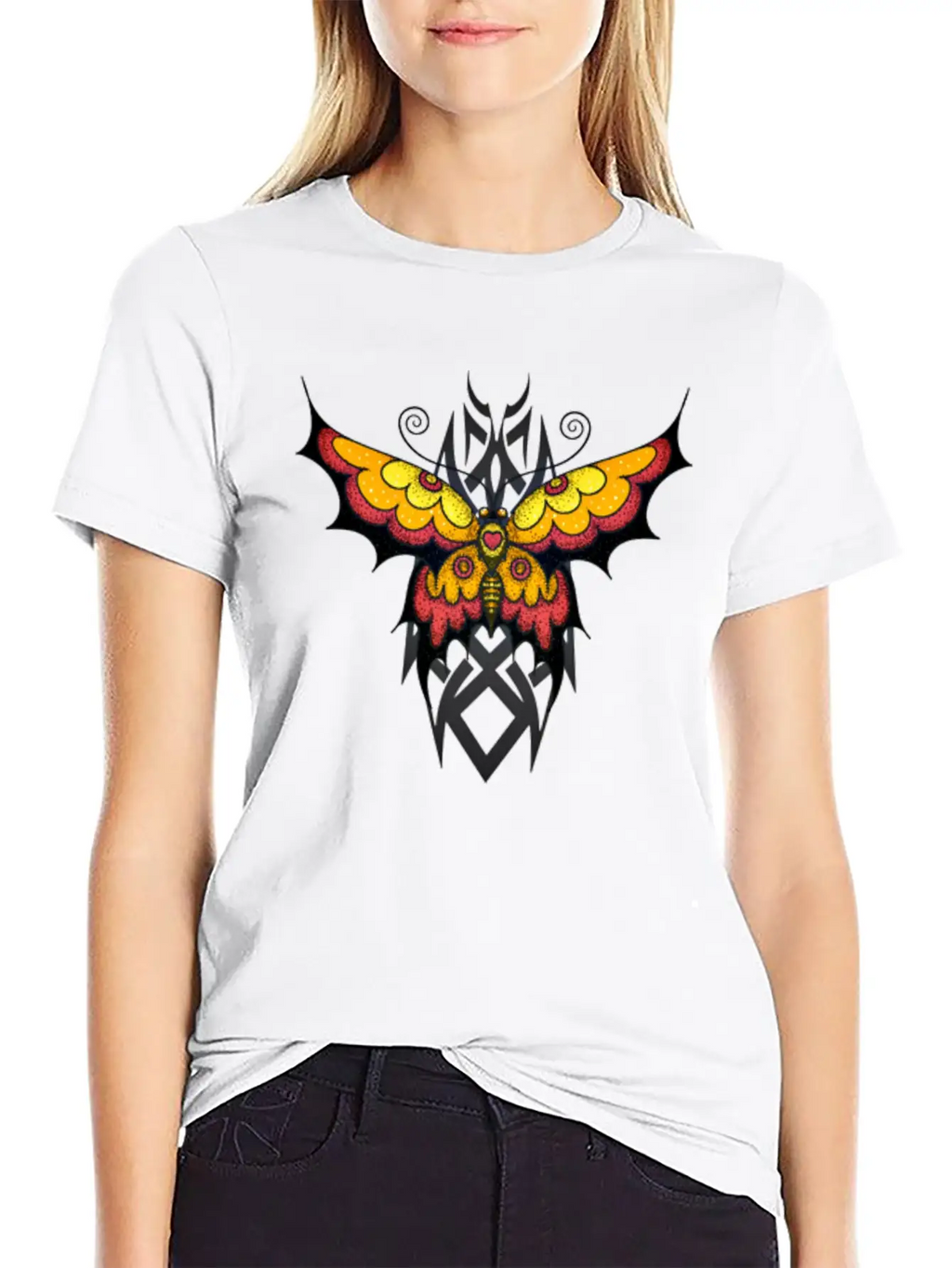 Orange Tribal Butterfly Breathable Graphic T-Shirt – Perfect For Casual Days