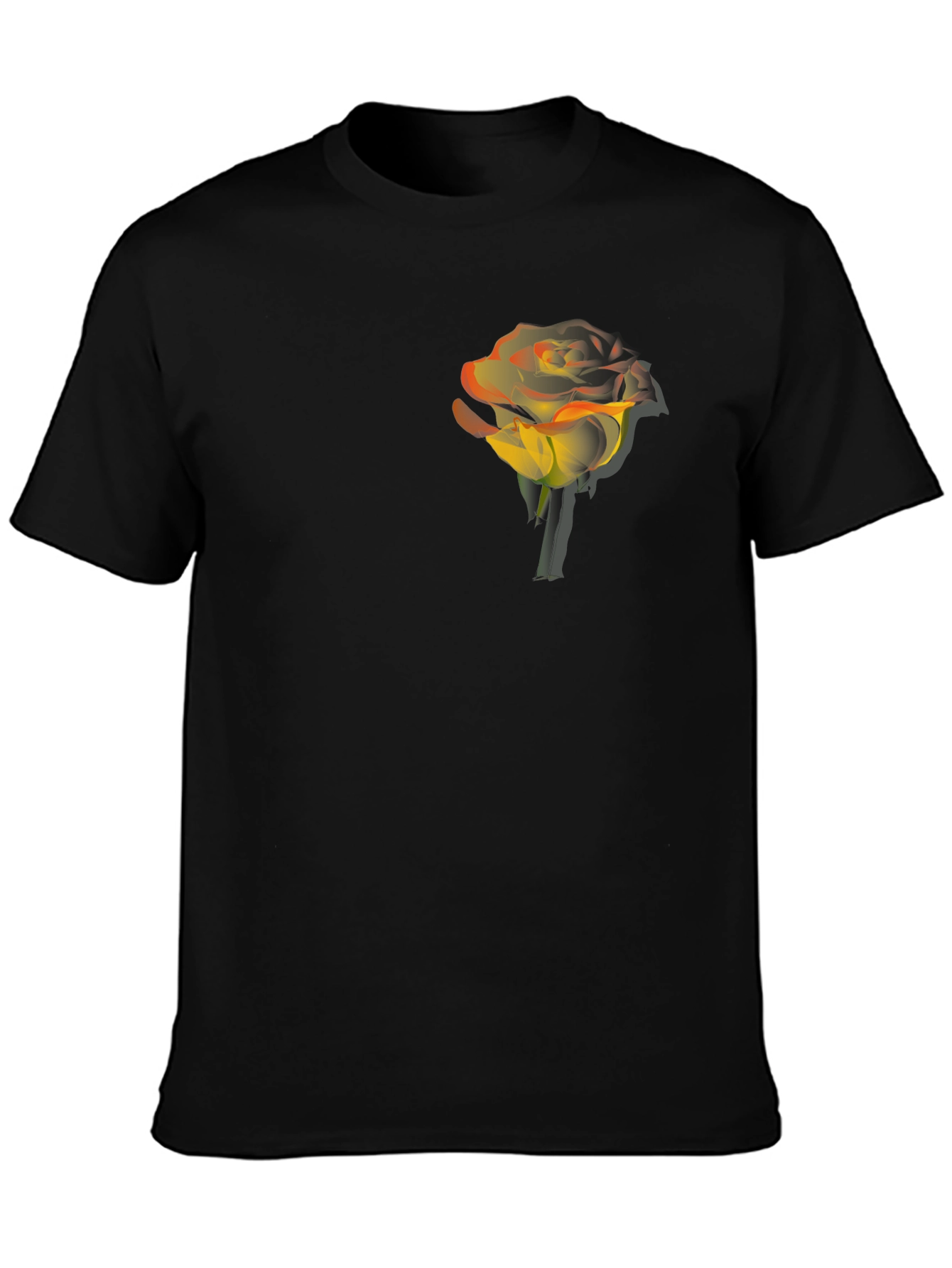 Mens Black T-Shirt with Gradient Rose Graphic