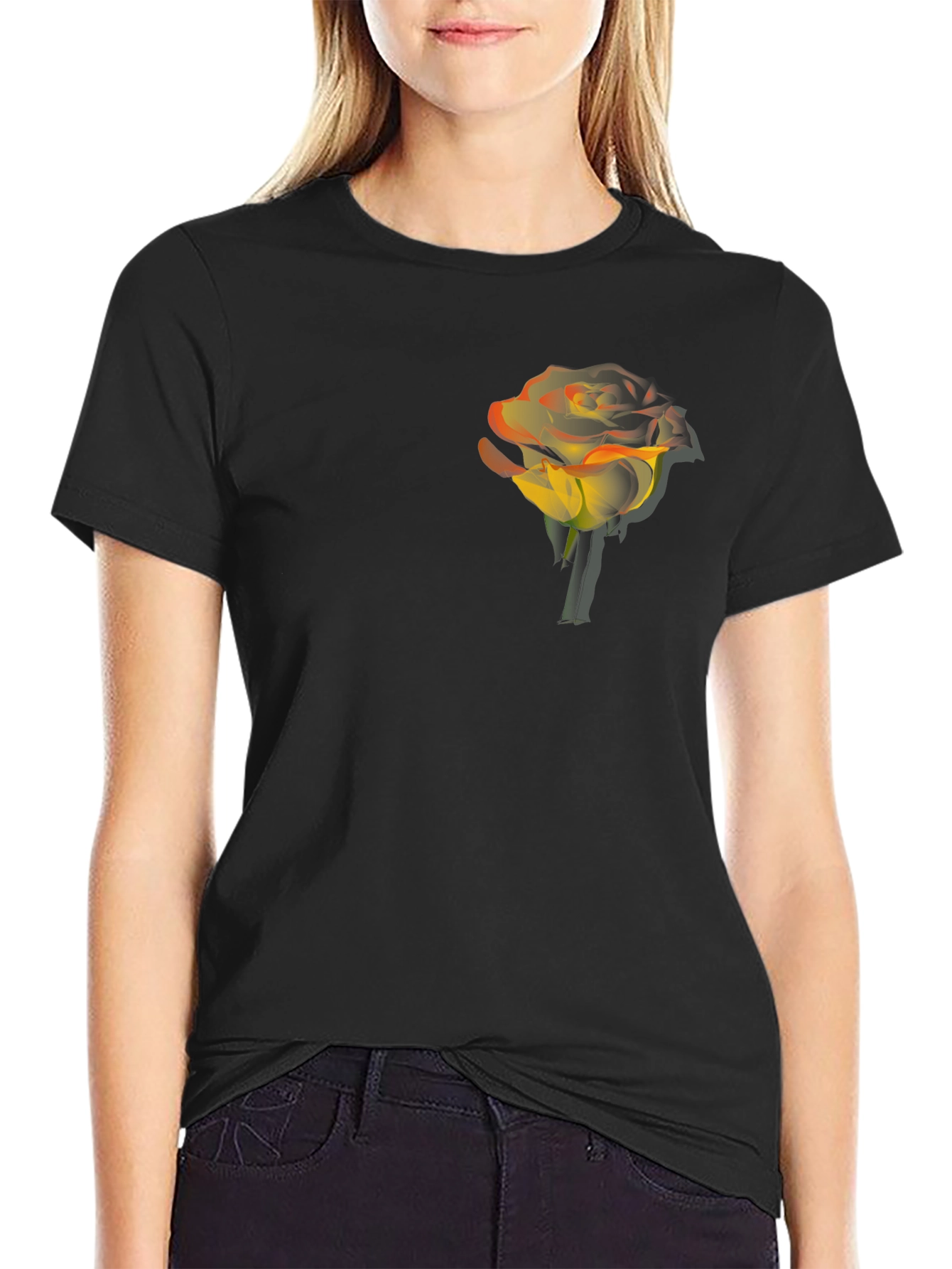 Mens Black T-Shirt with Gradient Rose Graphic