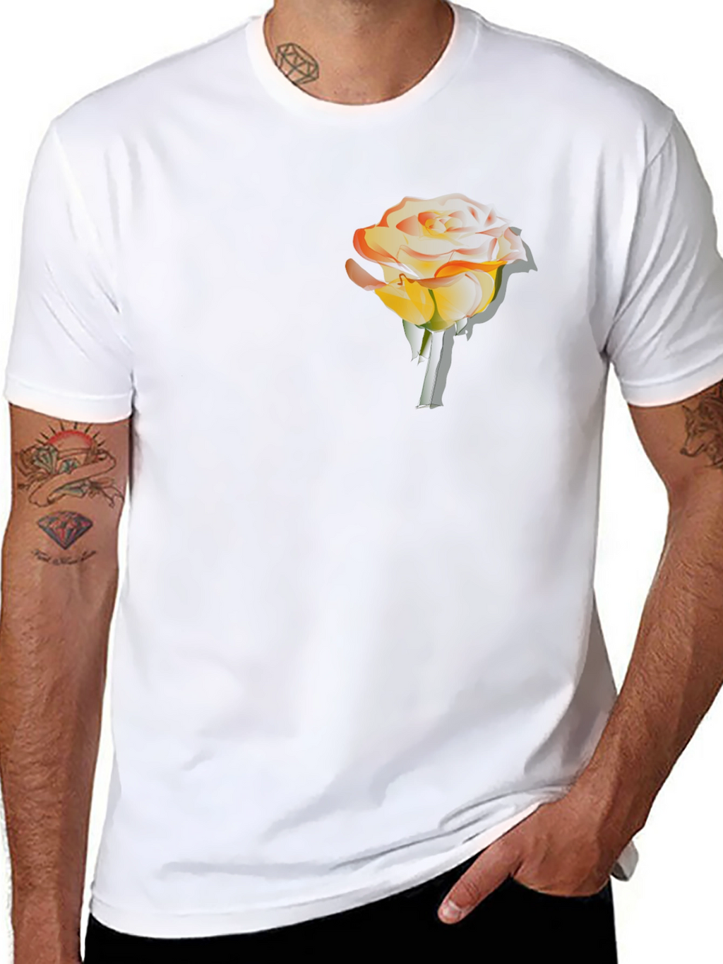 Mens Black T-Shirt with Gradient Rose Graphic