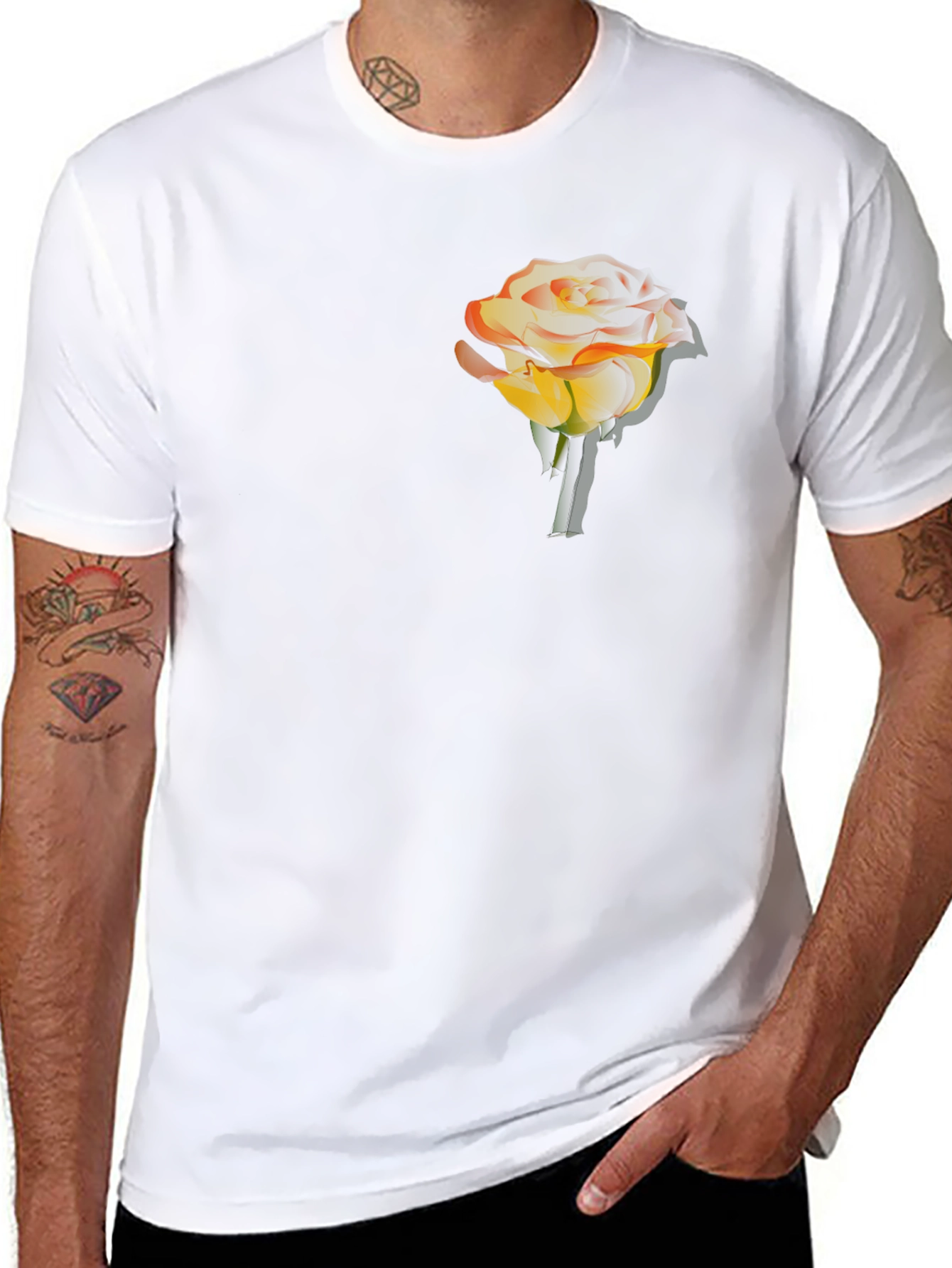 Mens Black T-Shirt with Gradient Rose Graphic
