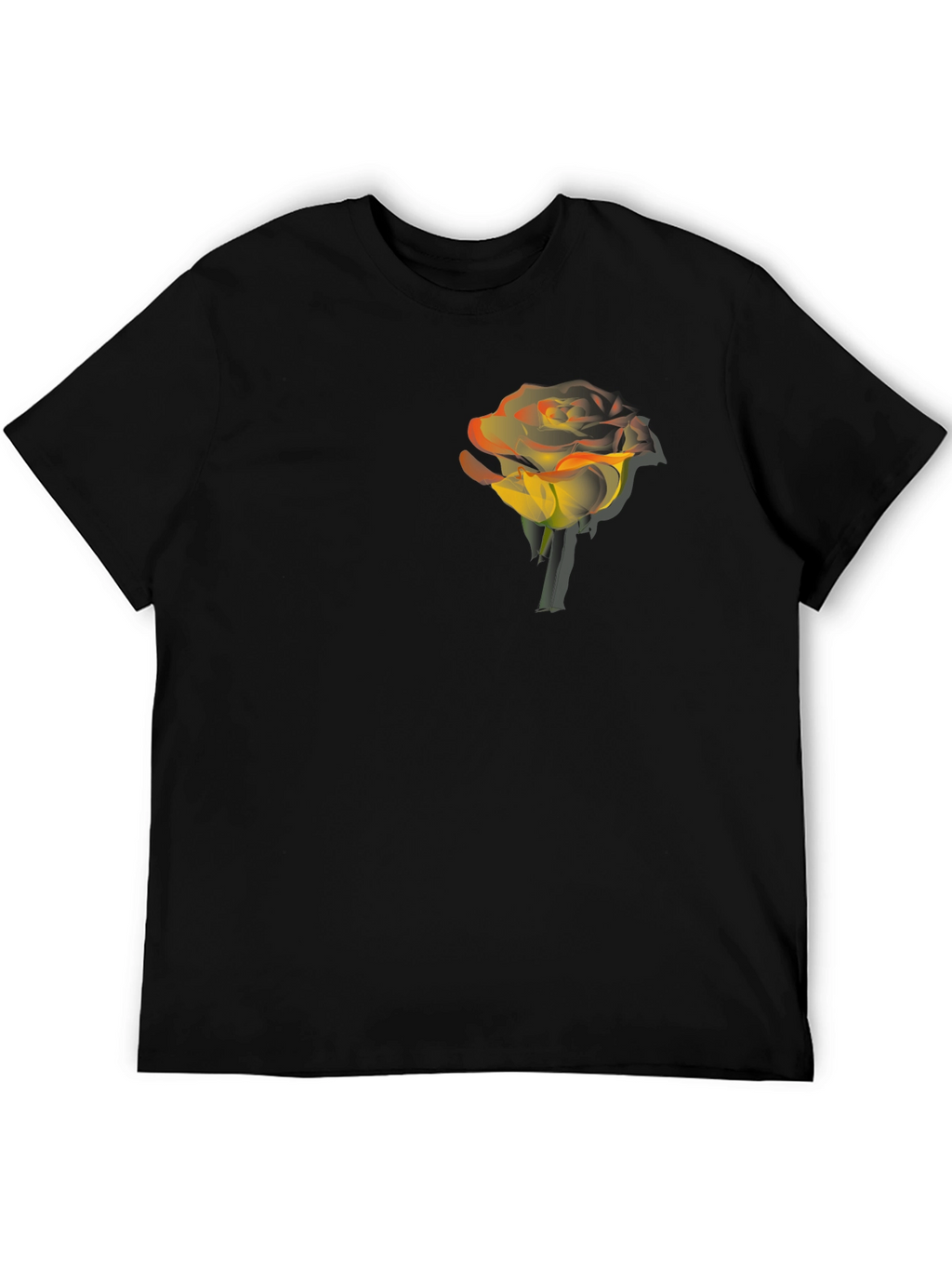 Mens Black T-Shirt with Gradient Rose Graphic