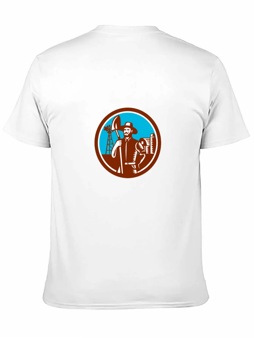 Organic Farmer Shovel Windmill Woodcut Retro Essential Cotton Tee For Daily Outfits – Unisex Style
