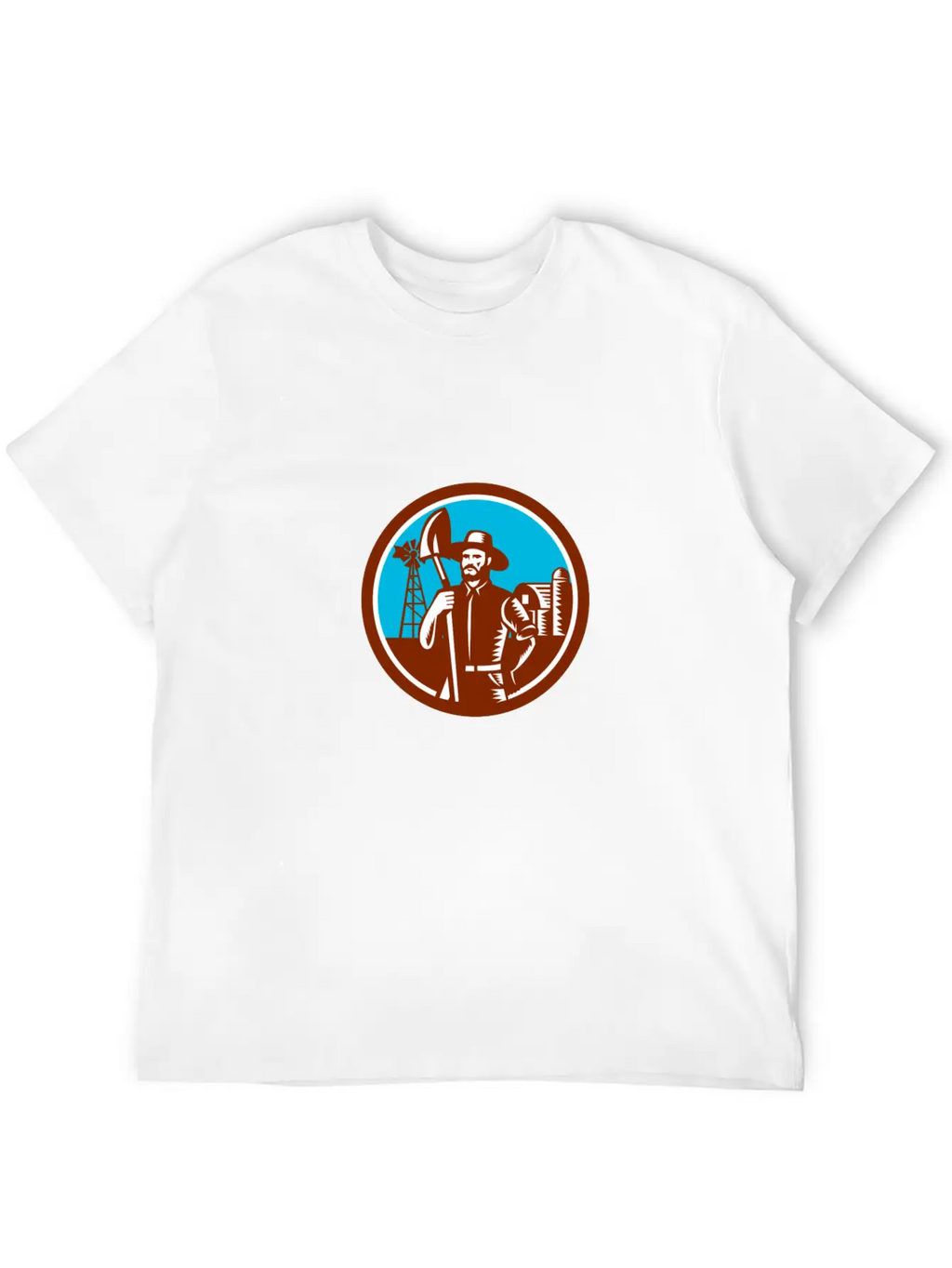 Organic Farmer Shovel Windmill Woodcut Retro Essential Cotton Tee For Daily Outfits – Unisex Style