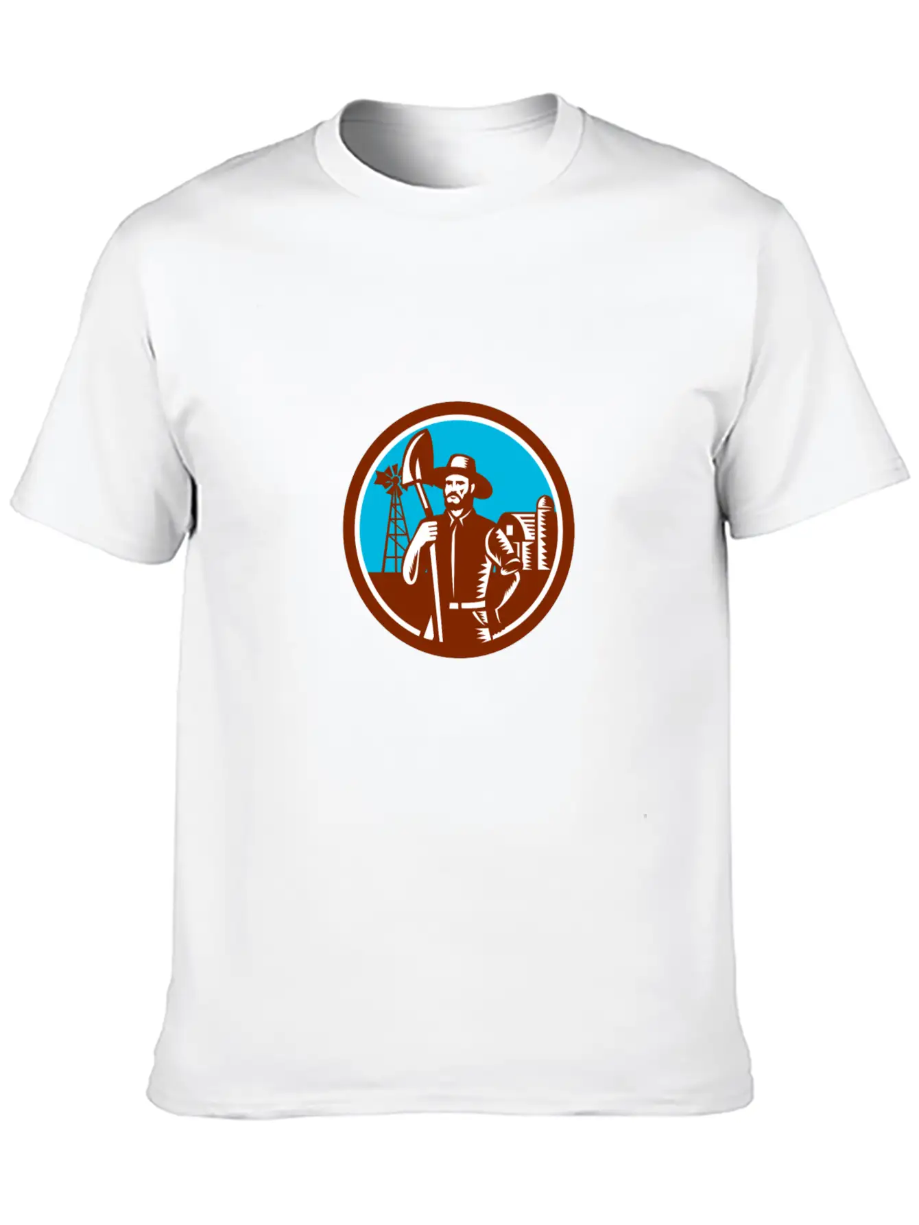 Organic Farmer Shovel Windmill Woodcut Retro Essential Cotton Tee For Daily Outfits – Unisex Style