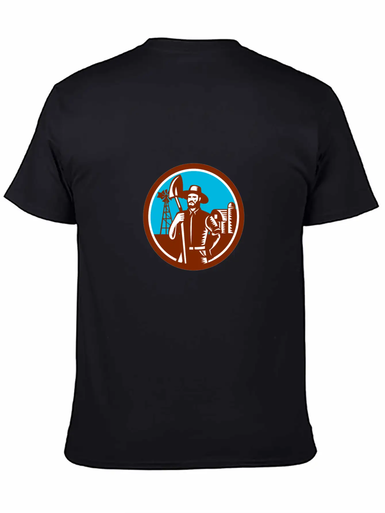 Organic Farmer Shovel Windmill Woodcut Retro Essential Cotton Tee For Daily Outfits – Unisex Style