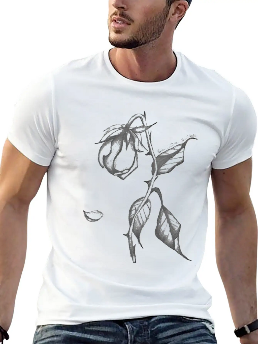 Original Hand-Drawn Rose Merchandise Basic Graphic T-Shirt – Daily Comfort In Soft Cotton