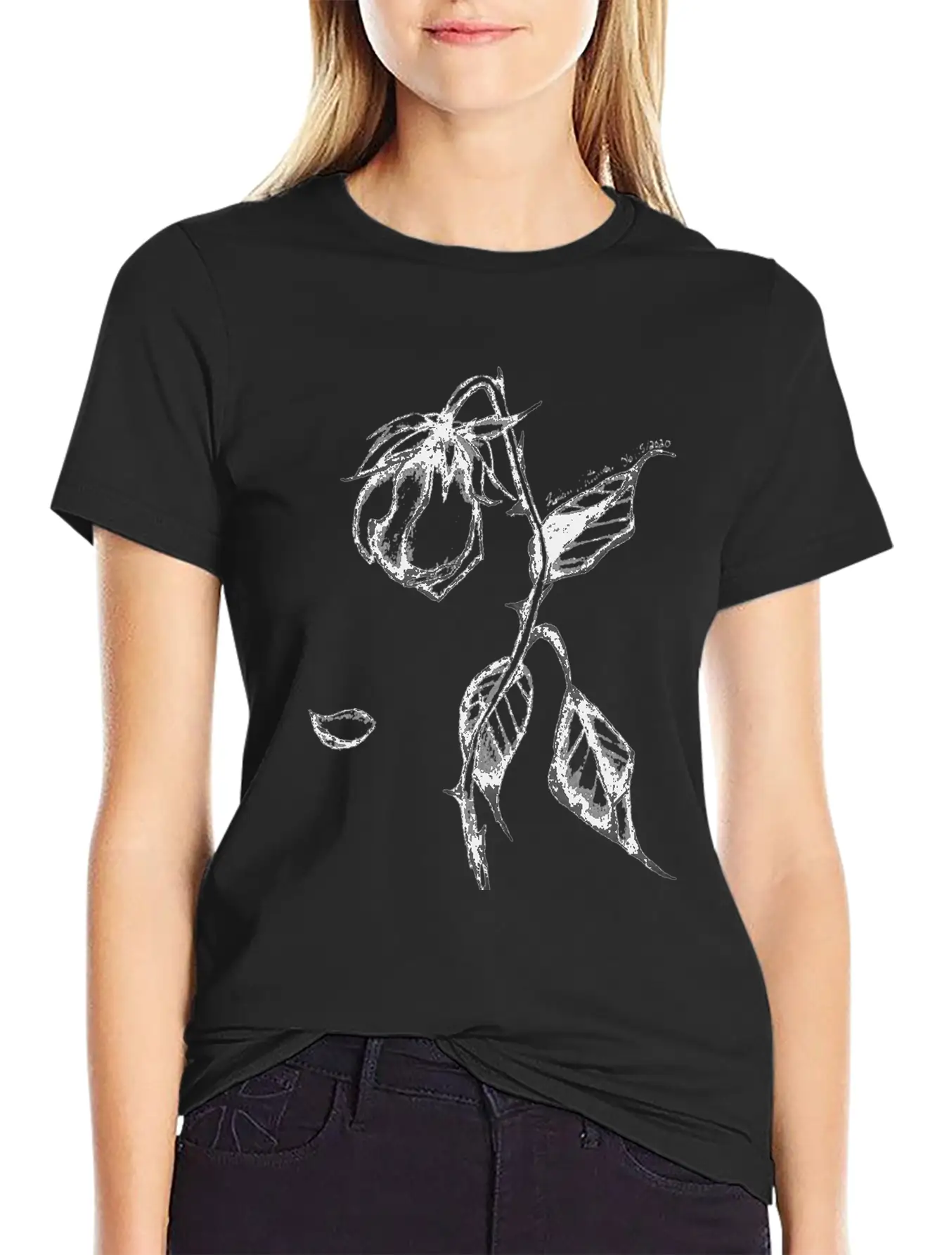 Original Hand-Drawn Rose Merchandise Basic Graphic T-Shirt – Daily Comfort In Soft Cotton