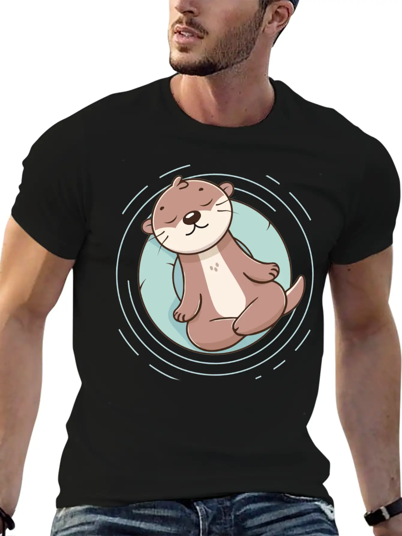 Otter Enjoying A Relaxing Meditation Stylish Everyday T-Shirt – Unisex Basic Cotton Tee