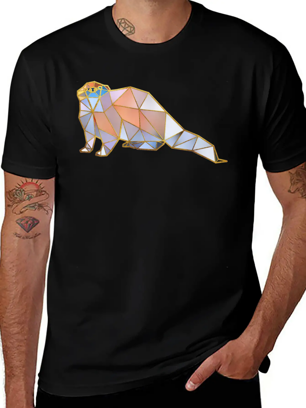 Otter Geometric Gold Lines Basic Graphic T-Shirt – Daily Comfort In Soft Cotton