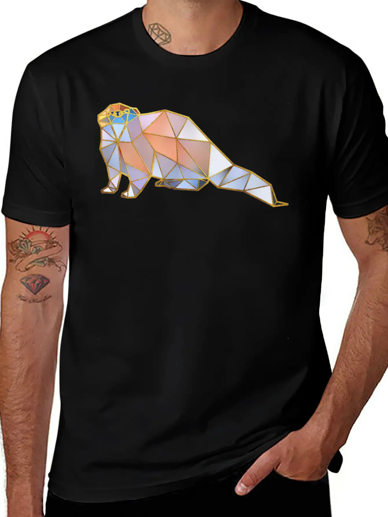 Otter Geometric Gold Lines Basic Graphic T-Shirt – Daily Comfort In Soft Cotton