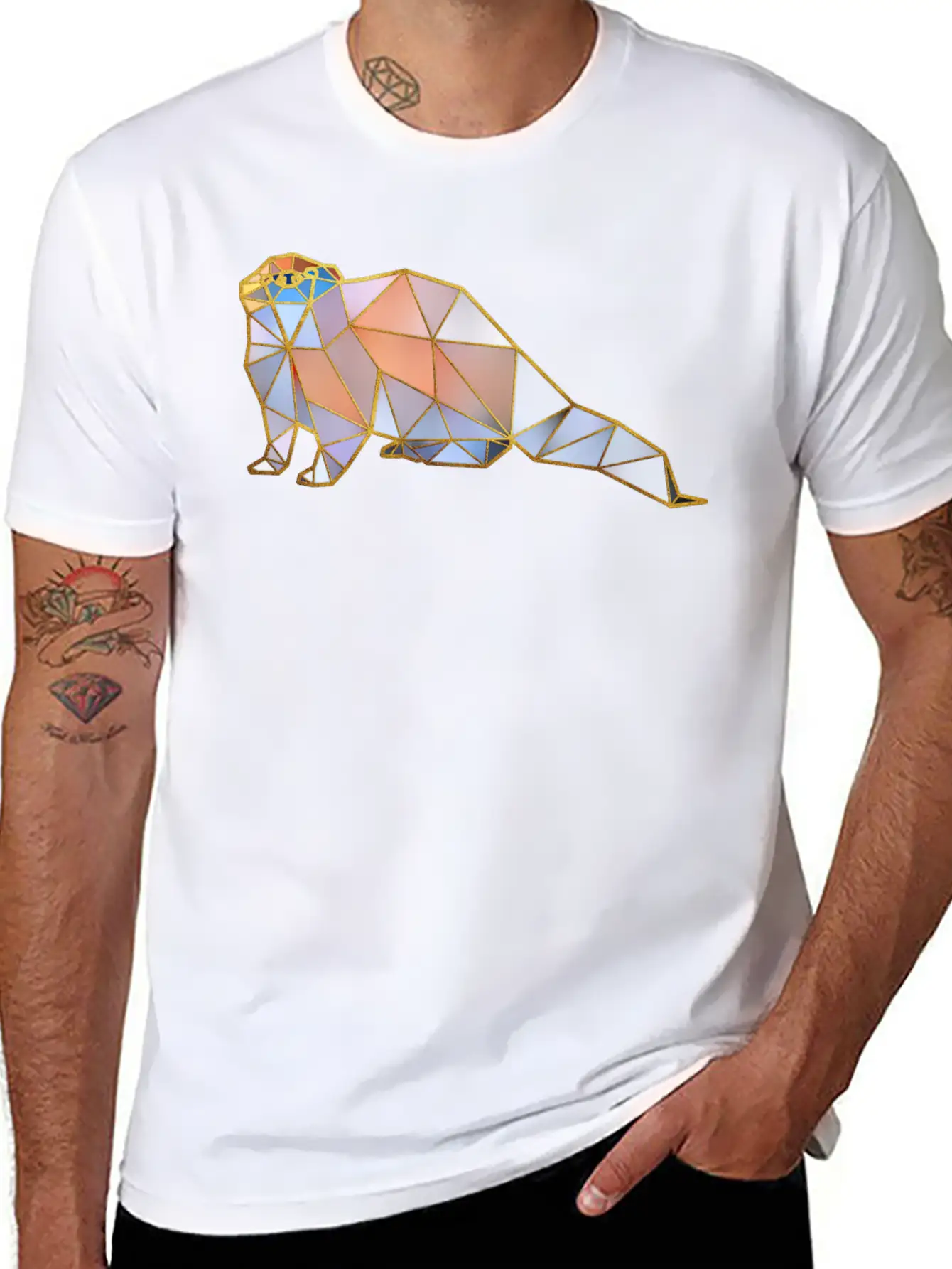 Otter Geometric Gold Lines Basic Graphic T-Shirt – Daily Comfort In Soft Cotton