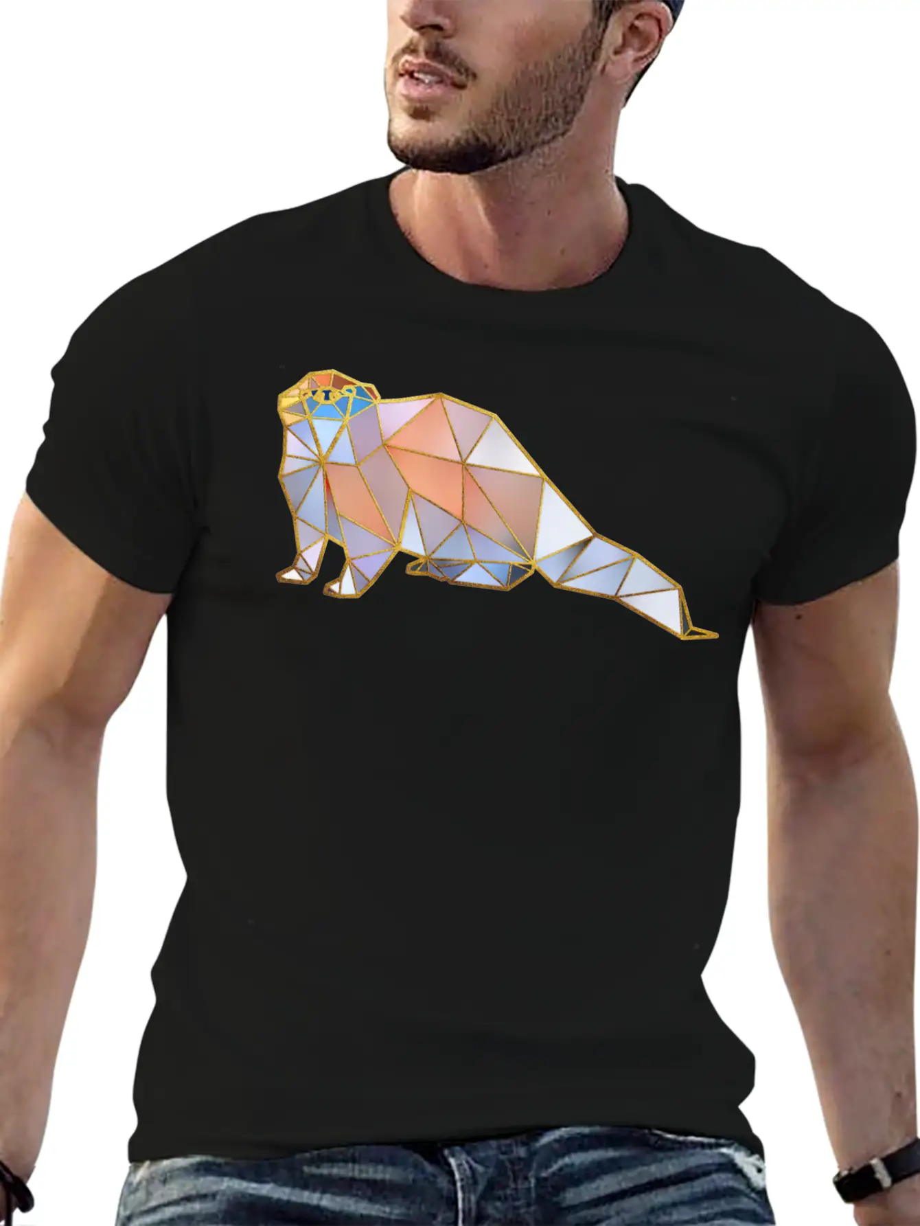 Otter Geometric Gold Lines Basic Graphic T-Shirt – Daily Comfort In Soft Cotton