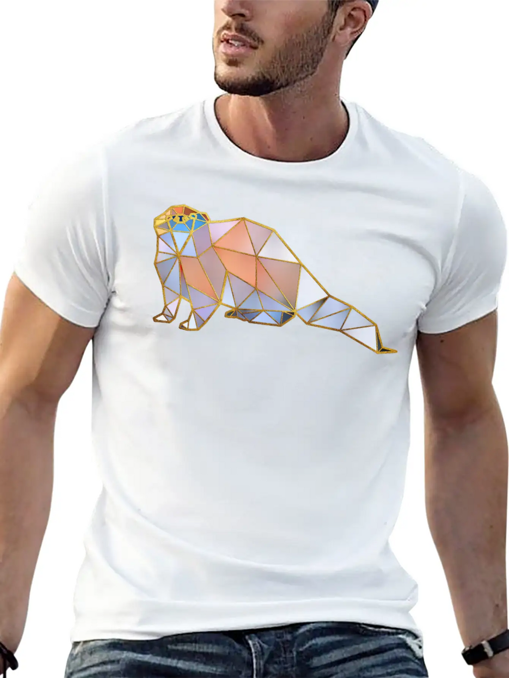 Otter Geometric Gold Lines Basic Graphic T-Shirt – Daily Comfort In Soft Cotton