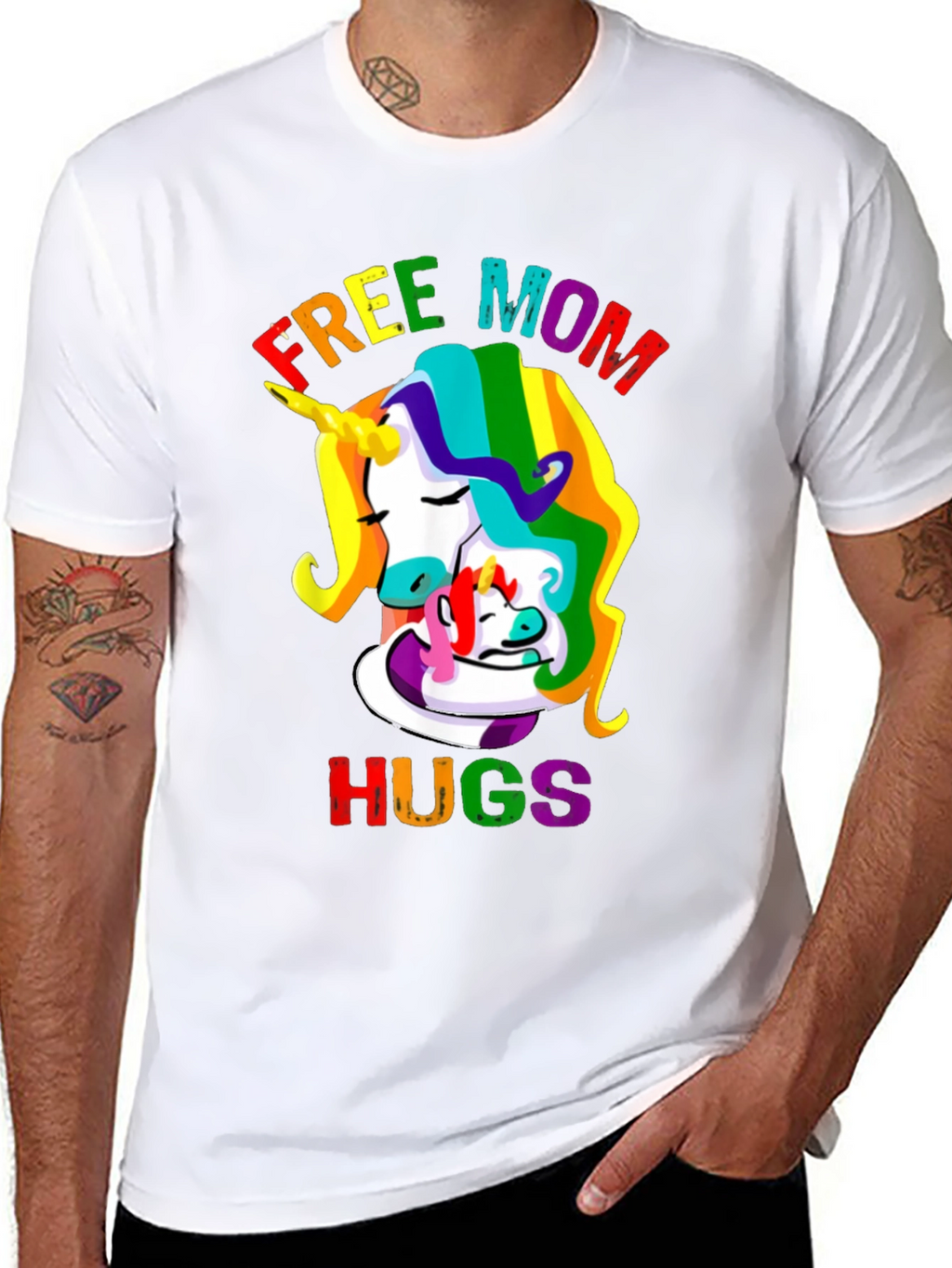 Free Mom Hugs Unicorn Graphic Tee