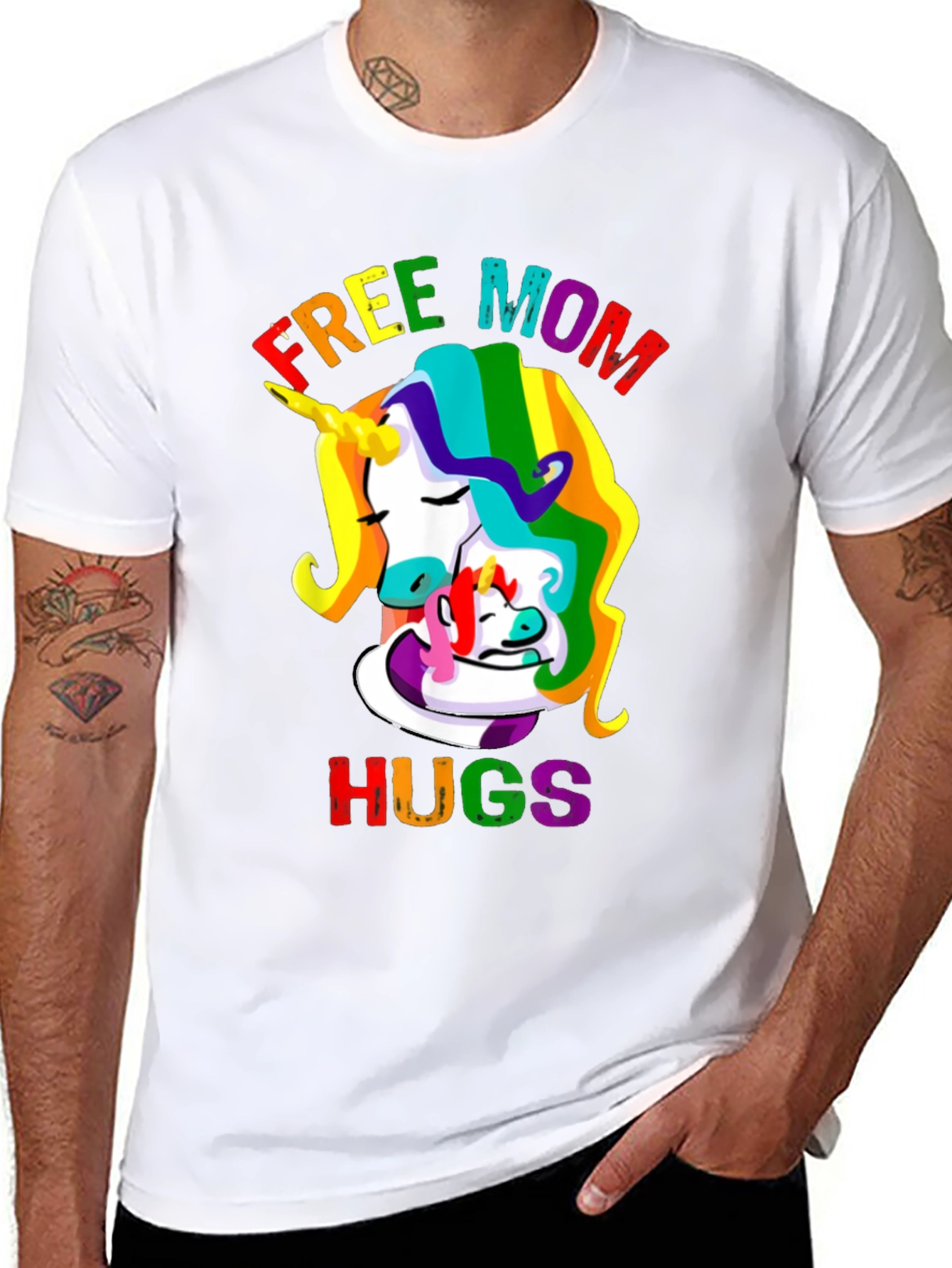 Free Mom Hugs Unicorn Graphic Tee