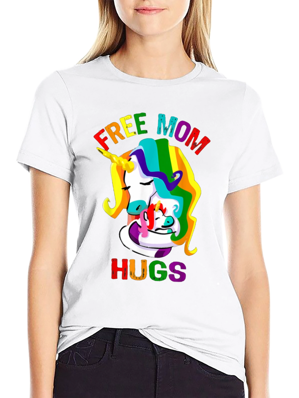 Free Mom Hugs Unicorn Graphic Tee