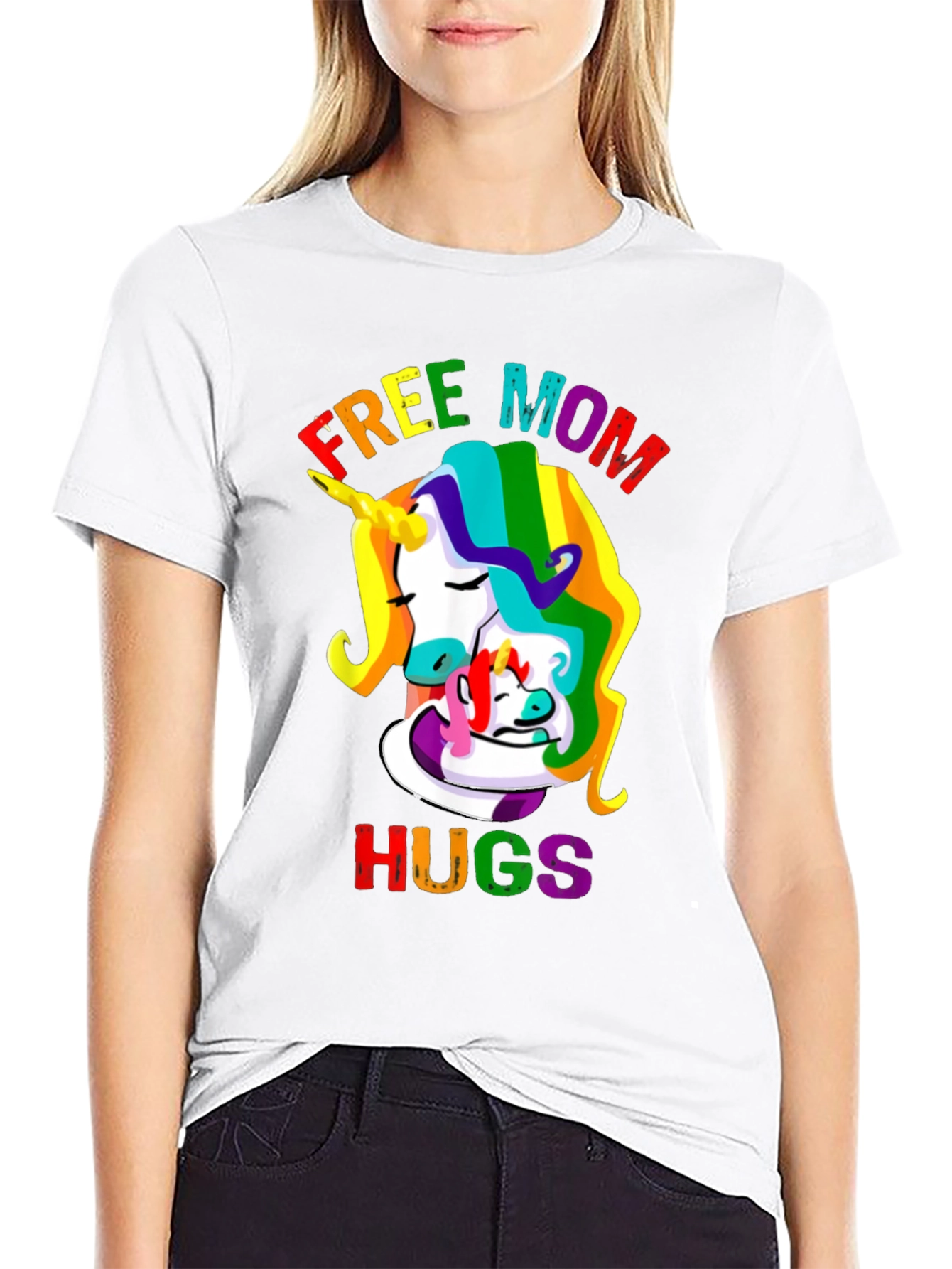 Free Mom Hugs Unicorn Graphic Tee