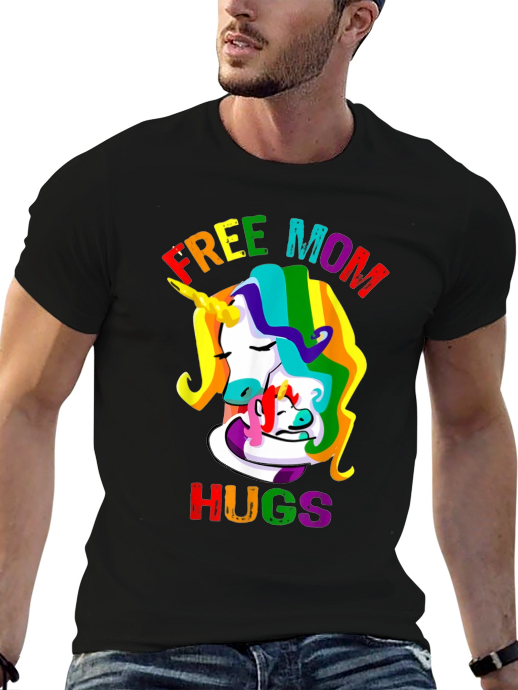 Free Mom Hugs Unicorn Graphic Tee