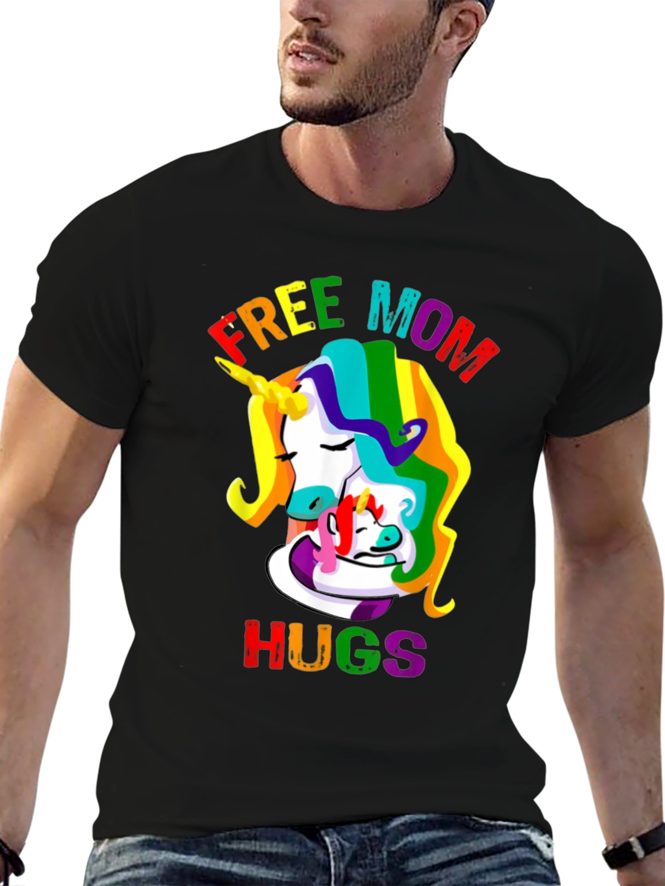 Free Mom Hugs Unicorn Graphic Tee