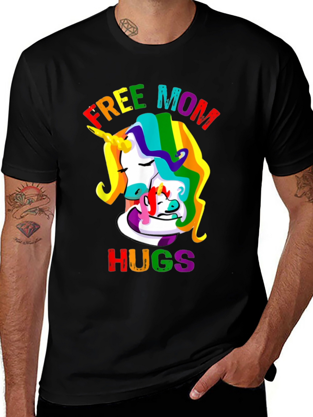 Free Mom Hugs Unicorn Graphic Tee