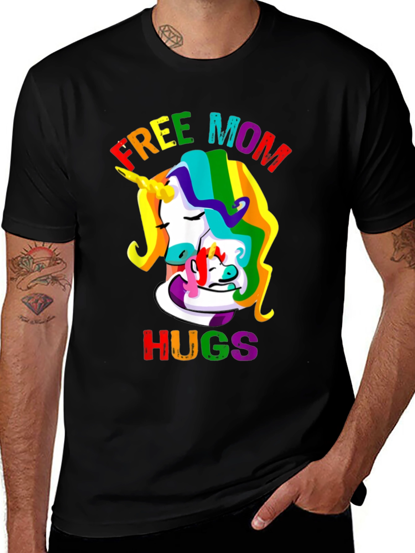 Free Mom Hugs Unicorn Graphic Tee