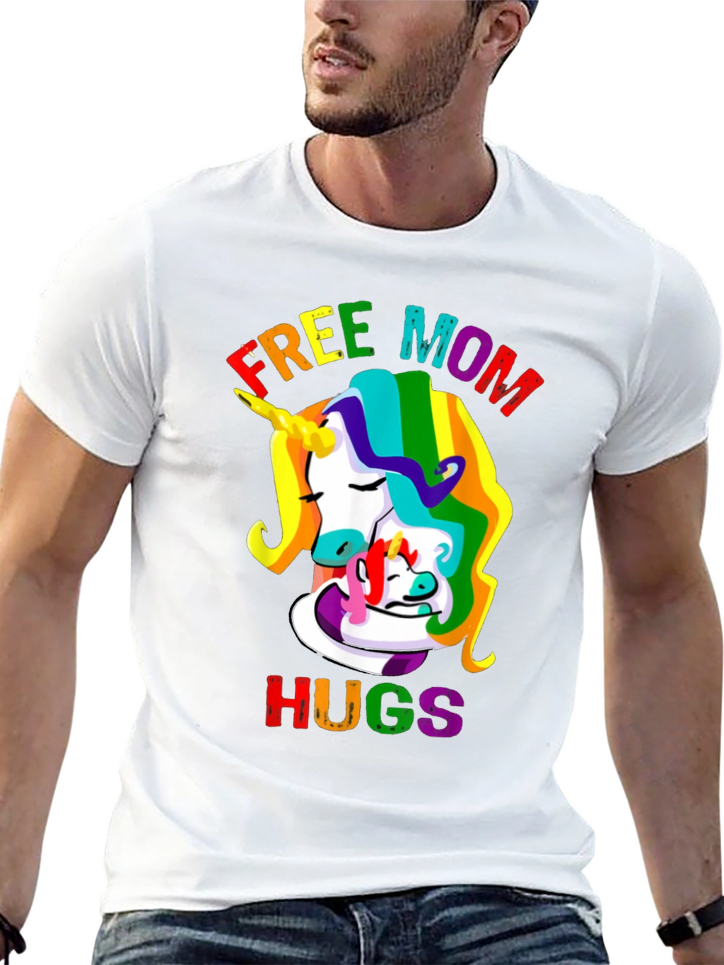 Free Mom Hugs Unicorn Graphic Tee