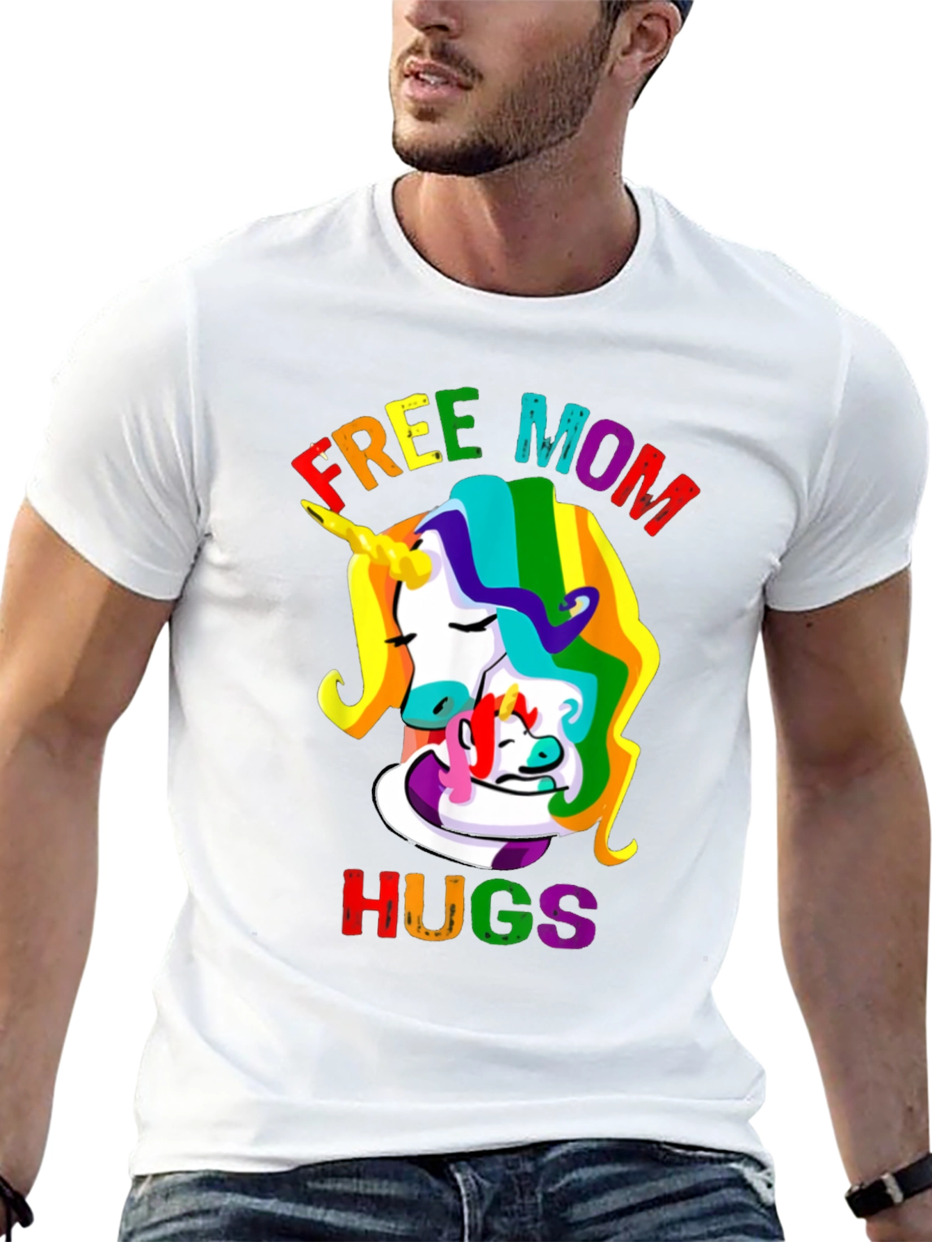 Free Mom Hugs Unicorn Graphic Tee