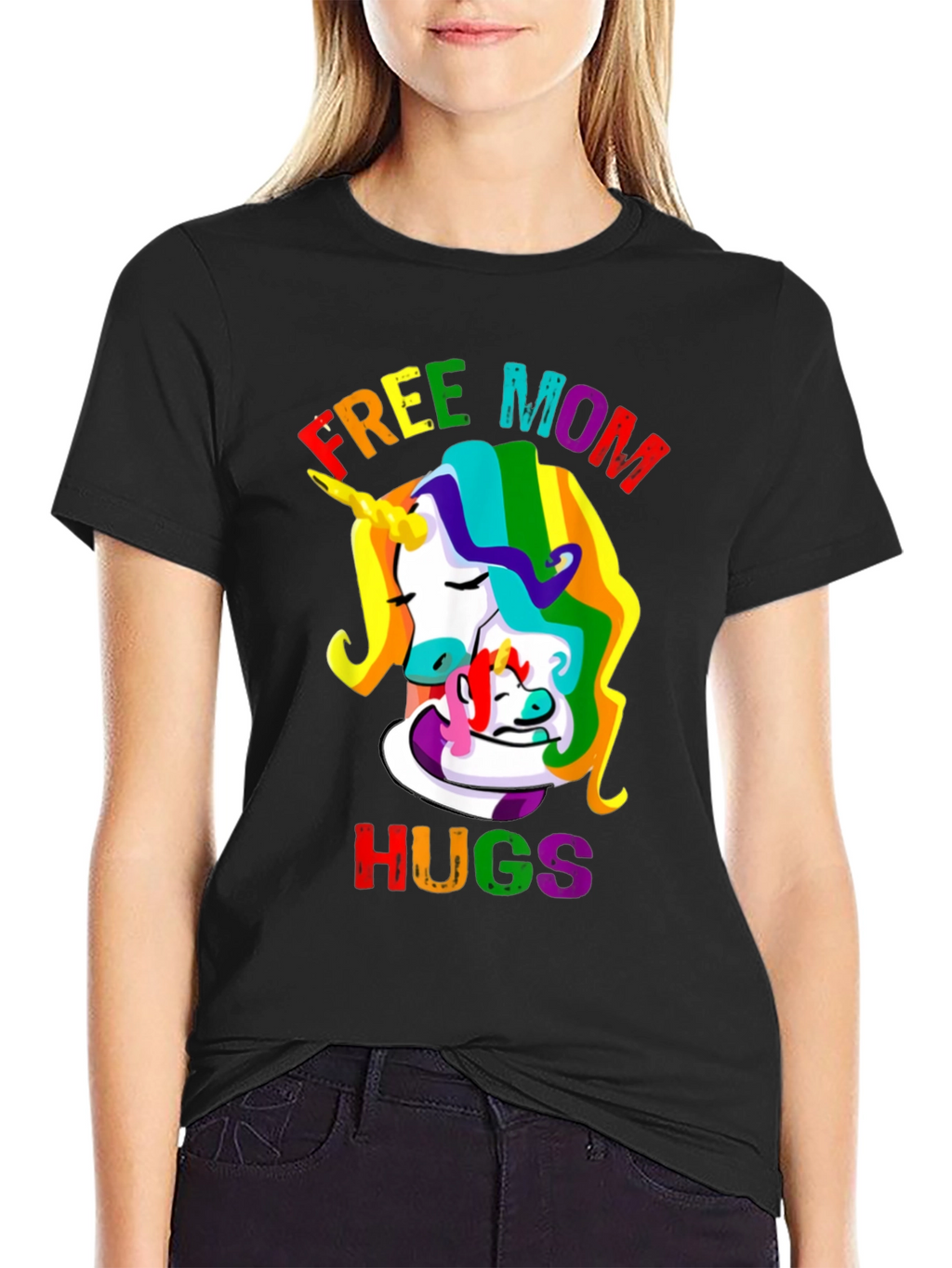 Free Mom Hugs Unicorn Graphic Tee