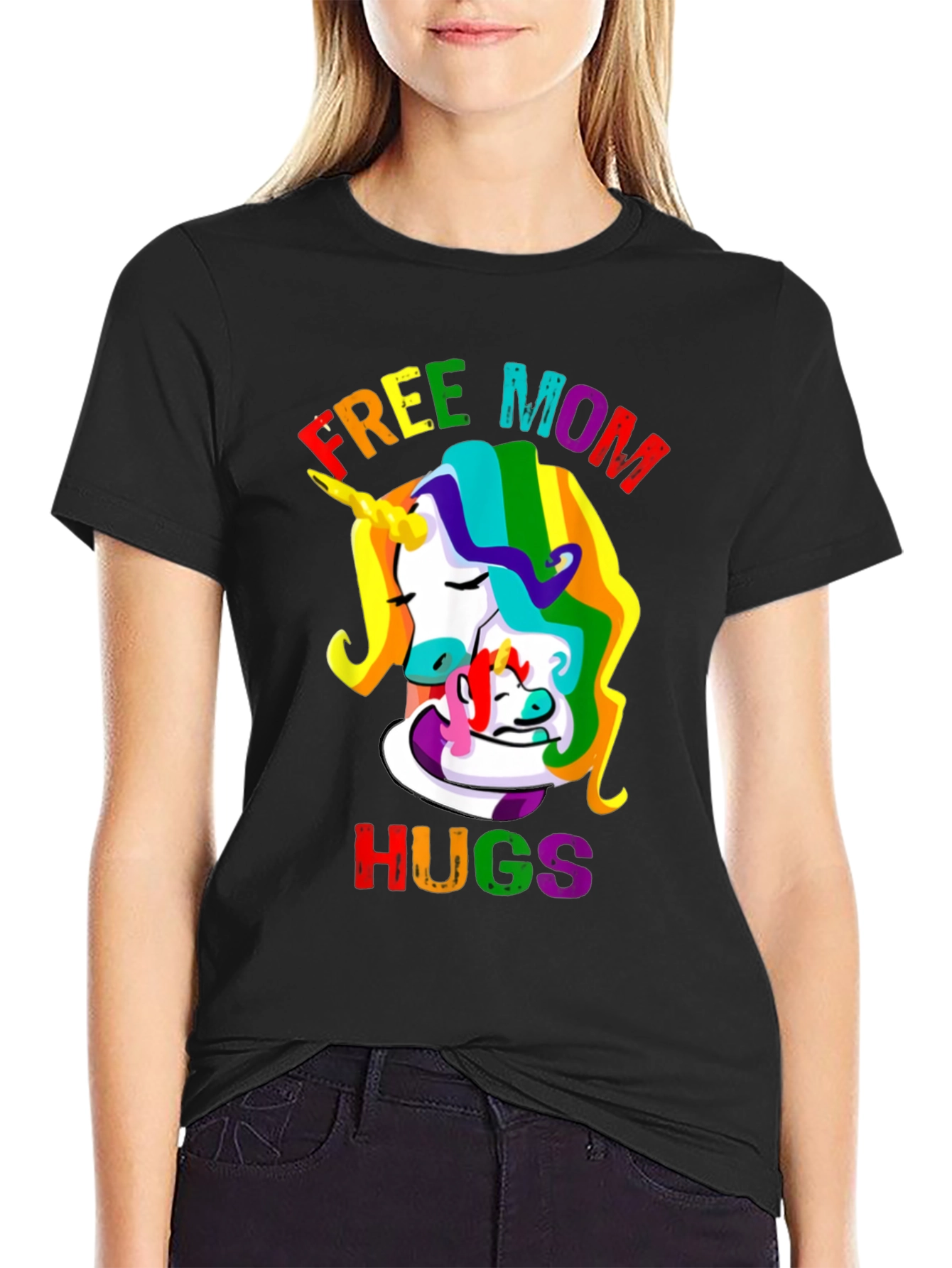 Free Mom Hugs Unicorn Graphic Tee
