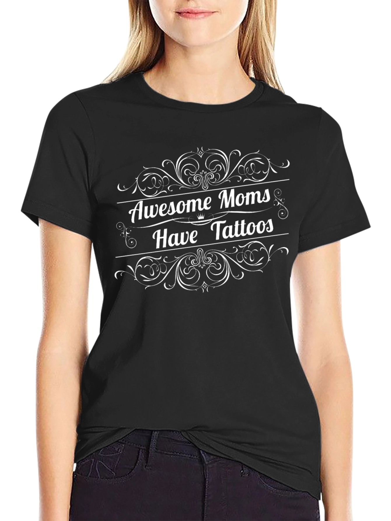 Awesome Moms Have Tattoos Graphic Tee - Black