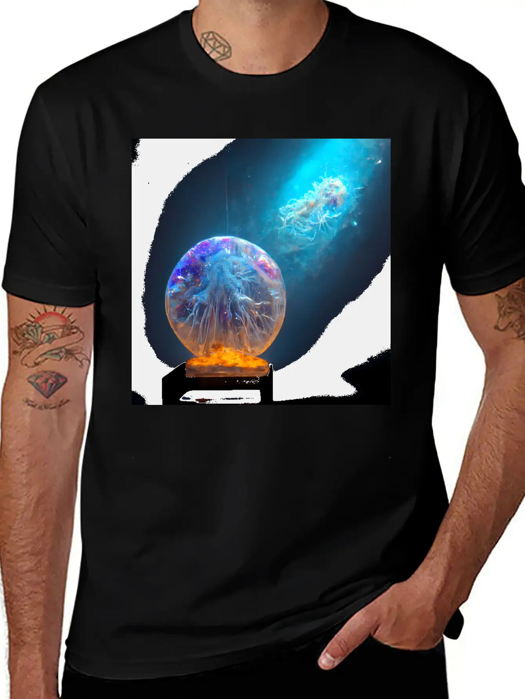Outer Space Snow Globe Jellyfish And Galaxy Nebula Relaxed Everyday Tee – Lightweight And Durable Cotton