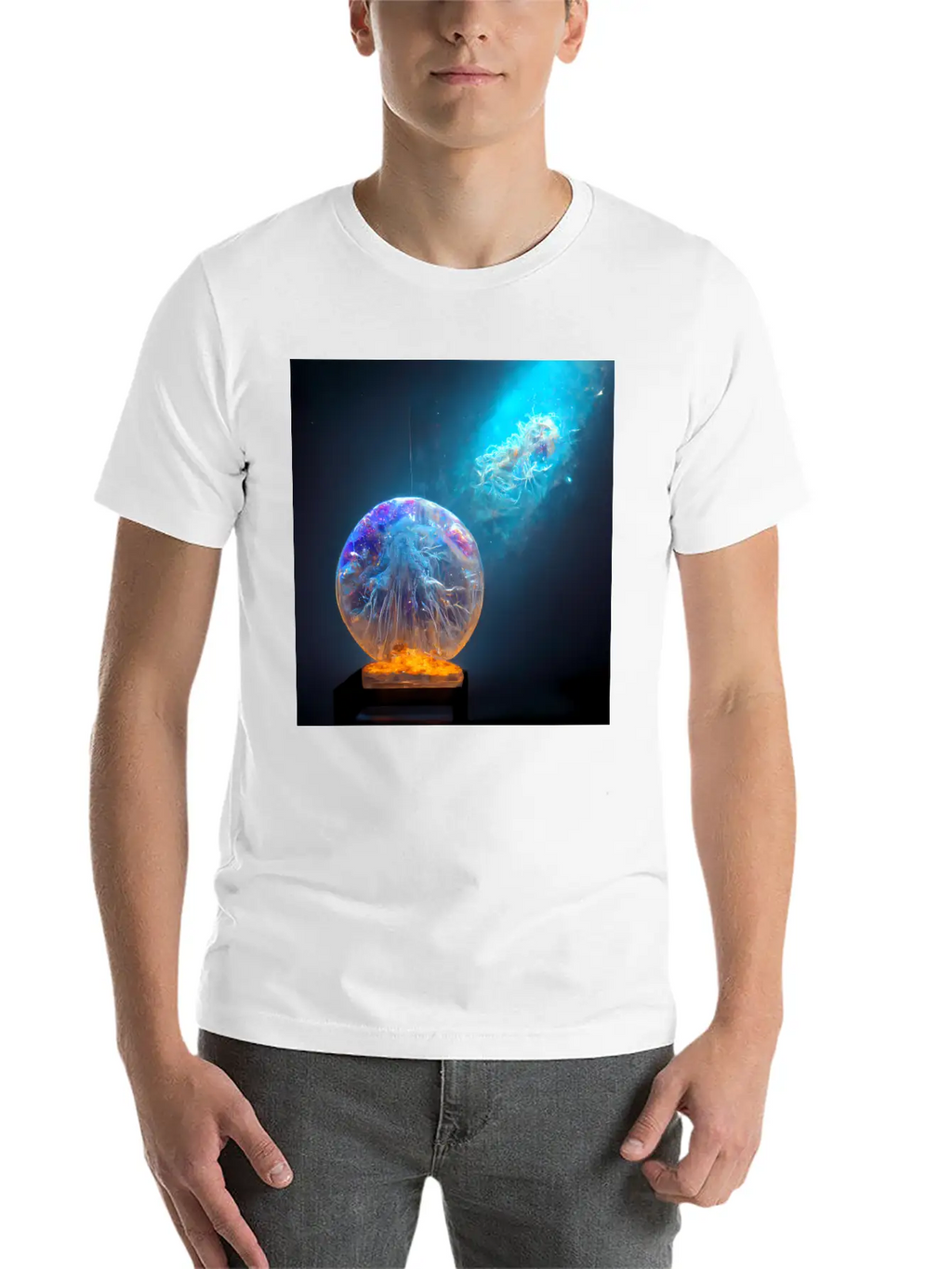 Outer Space Snow Globe Jellyfish And Galaxy Nebula Relaxed Everyday Tee – Lightweight And Durable Cotton