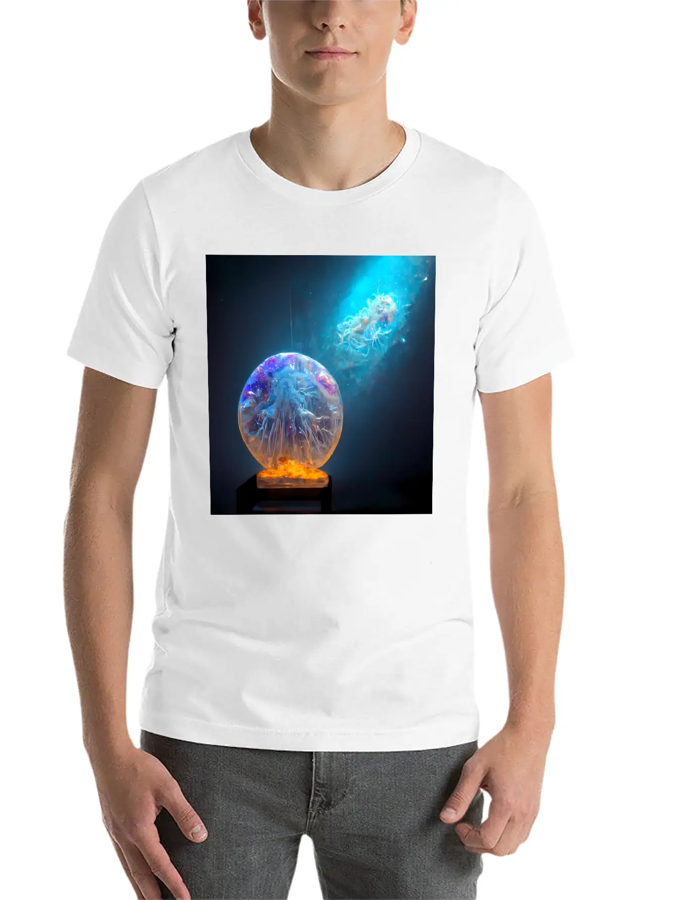 Outer Space Snow Globe Jellyfish And Galaxy Nebula Relaxed Everyday Tee – Lightweight And Durable Cotton