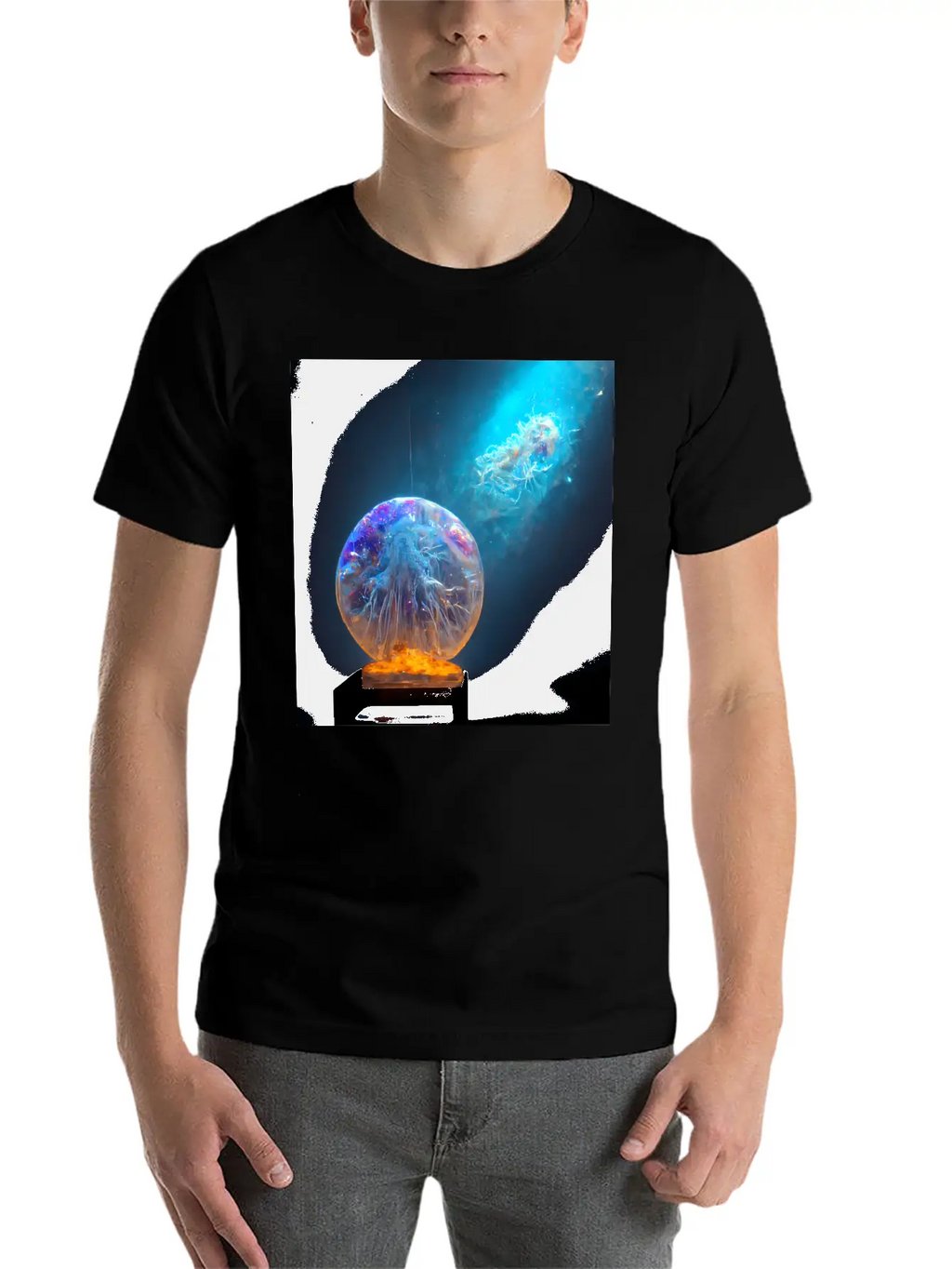 Outer Space Snow Globe Jellyfish And Galaxy Nebula Relaxed Everyday Tee – Lightweight And Durable Cotton
