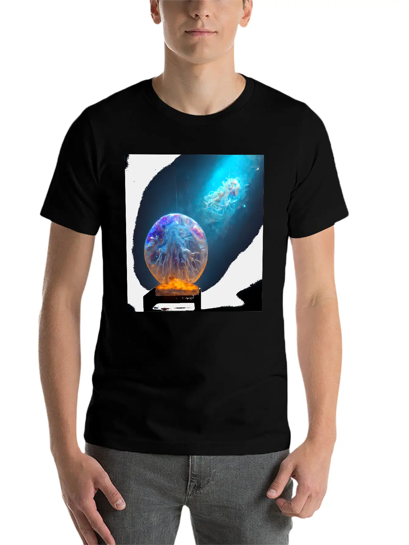 Outer Space Snow Globe Jellyfish And Galaxy Nebula Relaxed Everyday Tee – Lightweight And Durable Cotton