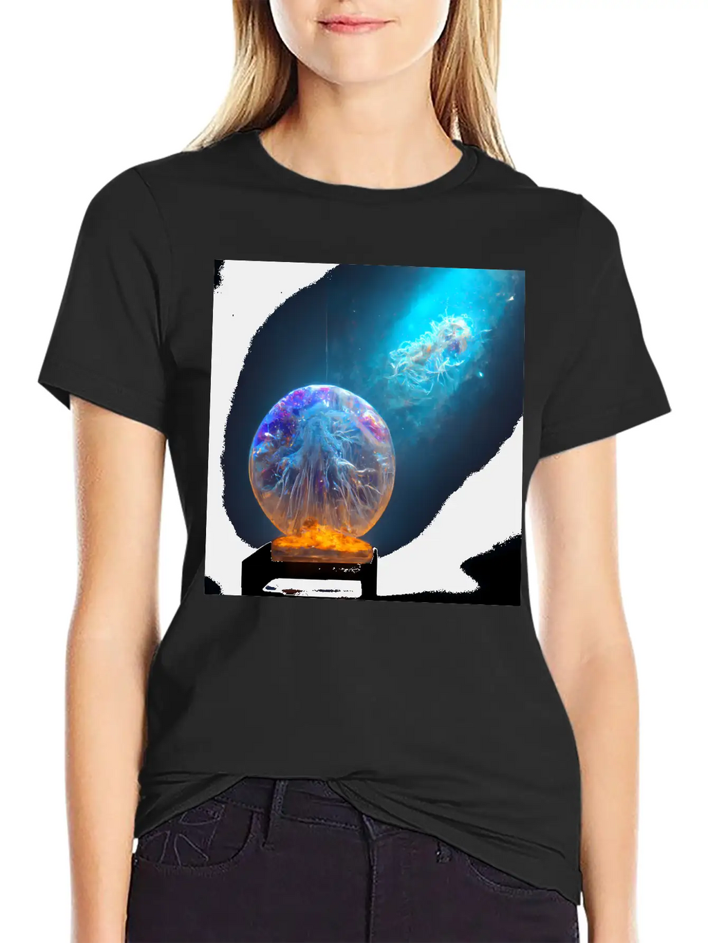 Outer Space Snow Globe Jellyfish And Galaxy Nebula Relaxed Everyday Tee – Lightweight And Durable Cotton