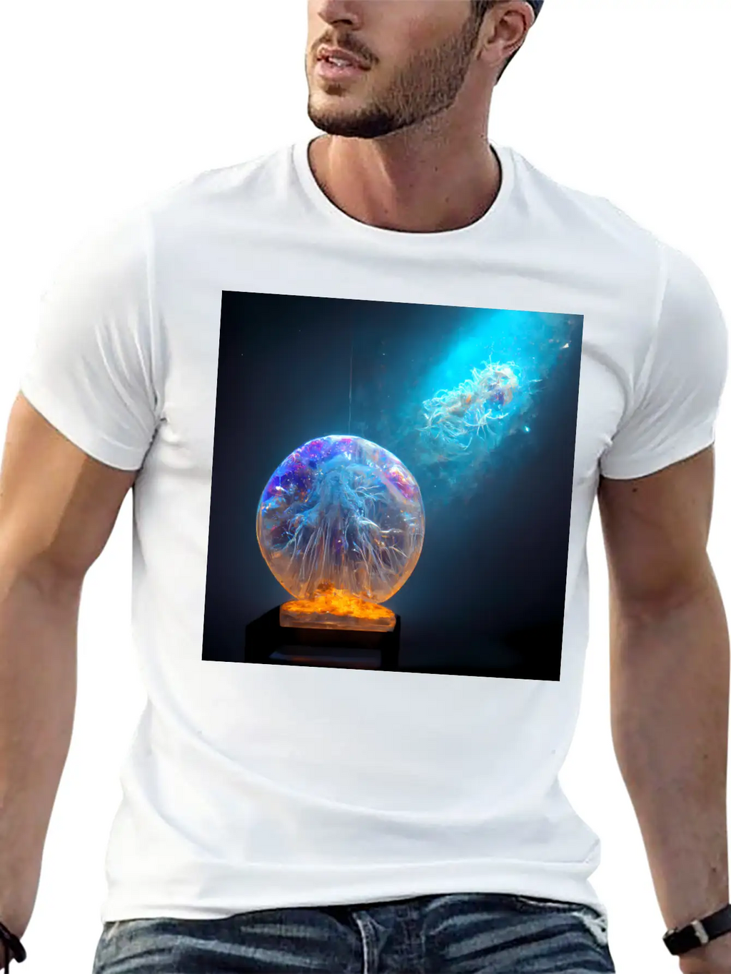 Outer Space Snow Globe Jellyfish And Galaxy Nebula Relaxed Everyday Tee – Lightweight And Durable Cotton